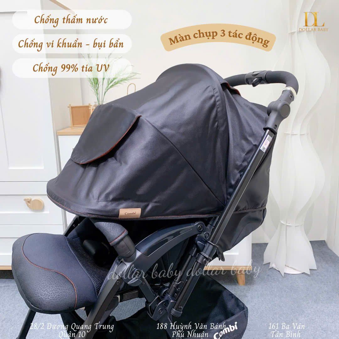  Xe đẩy Combi CrossGo 4 bánh quay tự động Đen Cam 