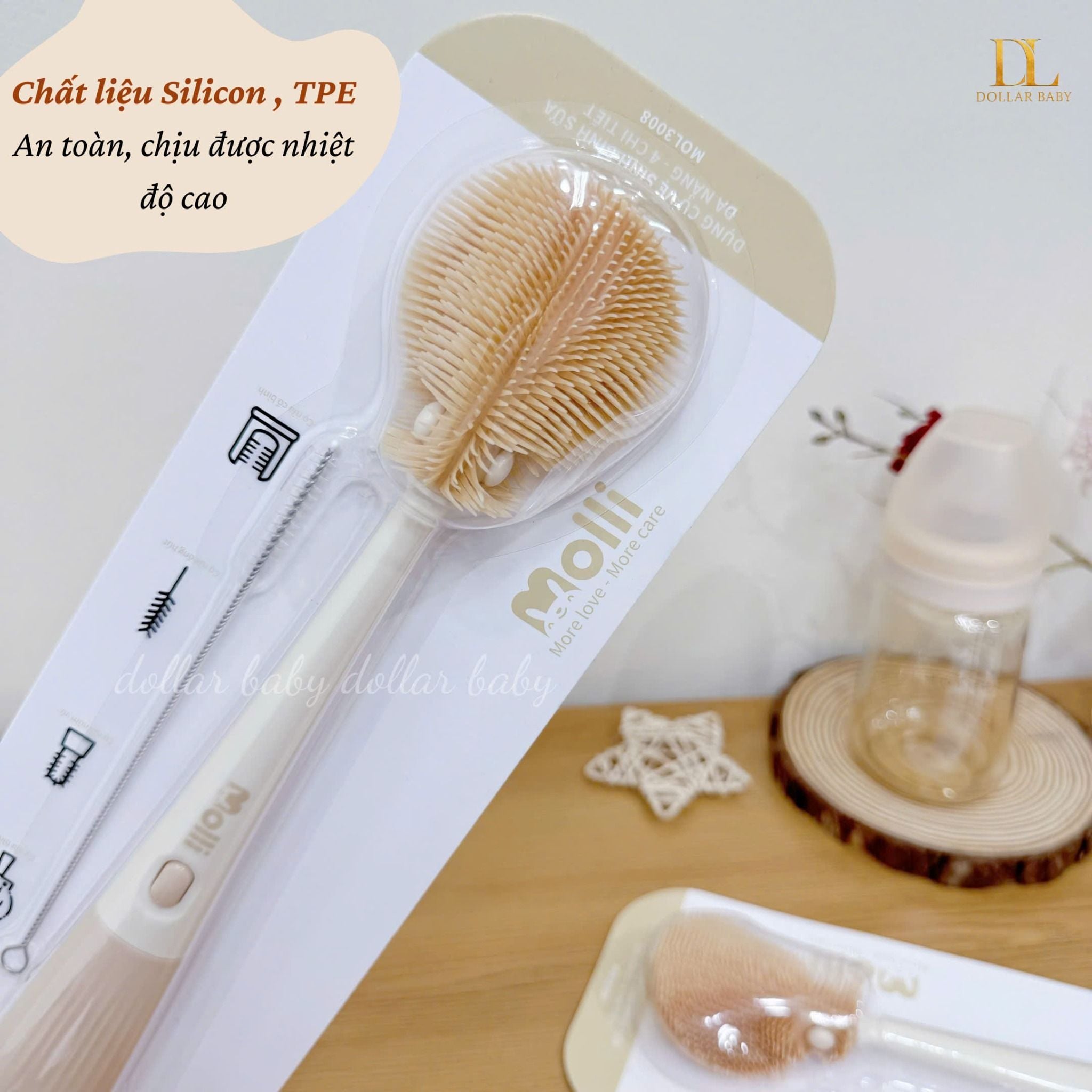  Bộ Cọ rửa Bình Sữa Molli Silicon 4 Chi tiết 
