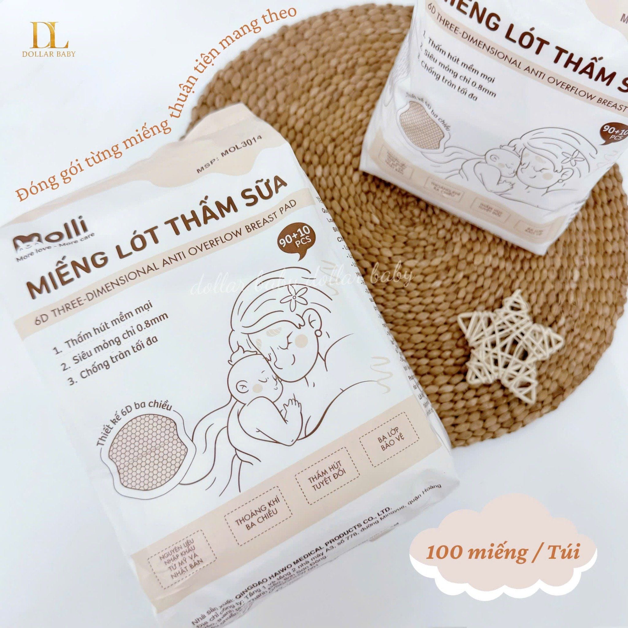  Miếng Lót Thấm Sữa Molli 