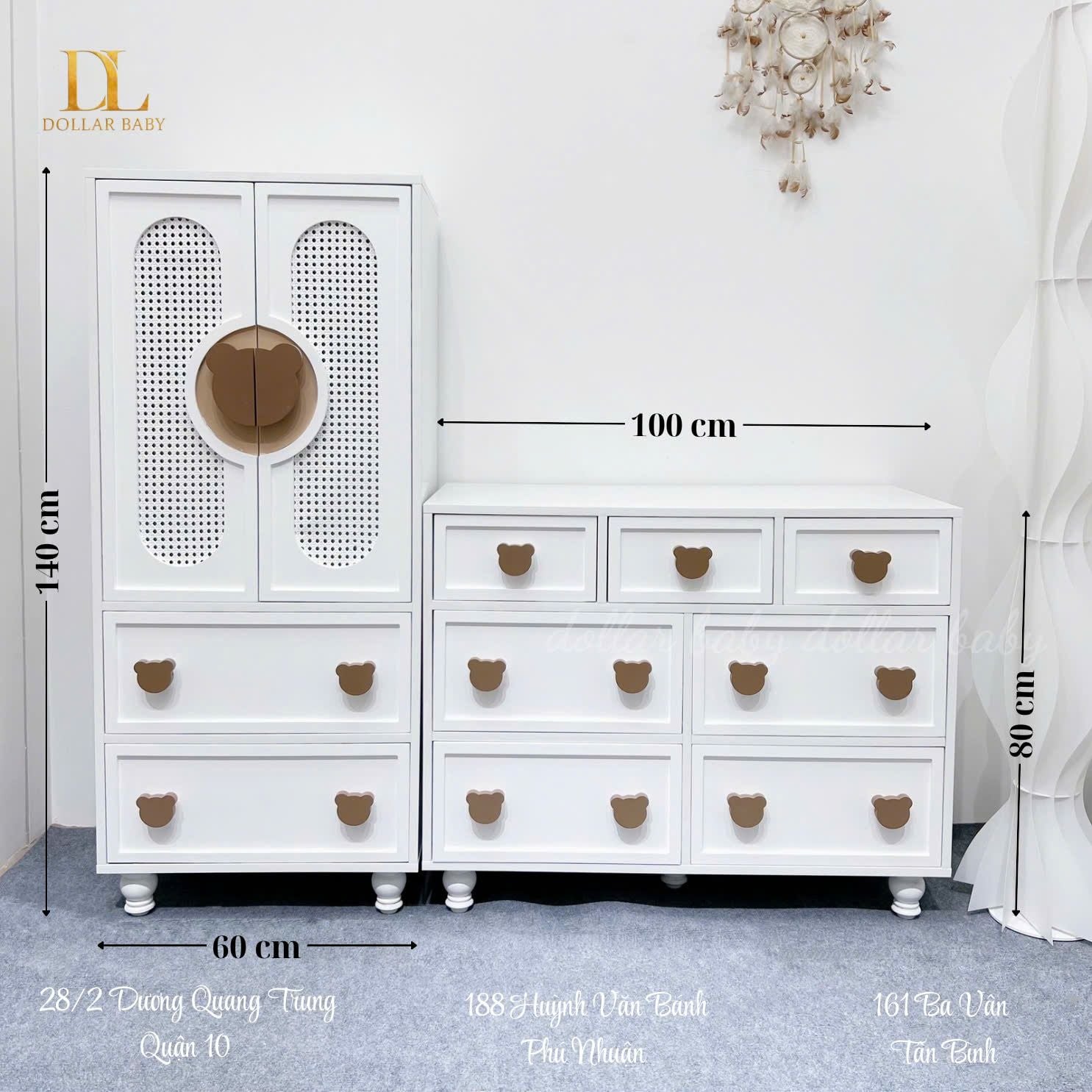  Bộ Tủ Gỗ Gấu Cánh Mây - Tay Cầm Hình Gấu 