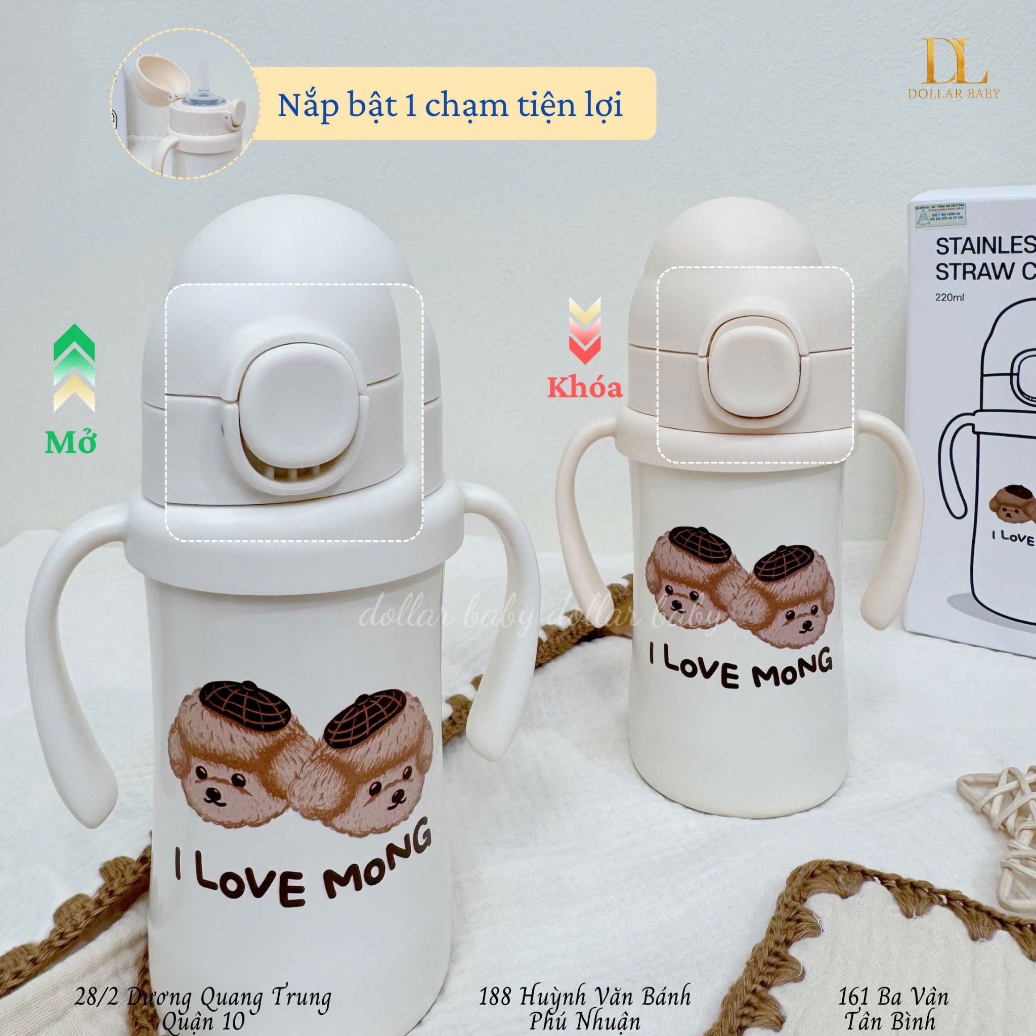  Bình Nước Giữ Nhiệt Nắp Bấm Ubmom - I Love Mong 