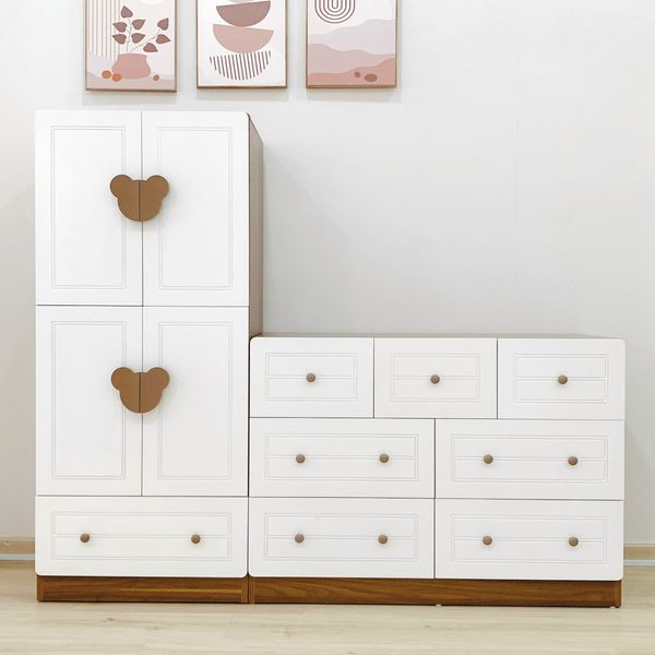  Bộ Tủ Gỗ Trắng Gấu Nâu Treo Đồ 2 Tầng ( MDF Lõi Xanh ) 