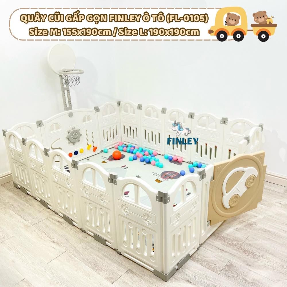  Quây Cũi Nhựa Finley Gấp Gọn Ô Tô Màu Kem Begie ( Tặng Thảm , 100 Bóng, Cột Bóng Rổ ) 