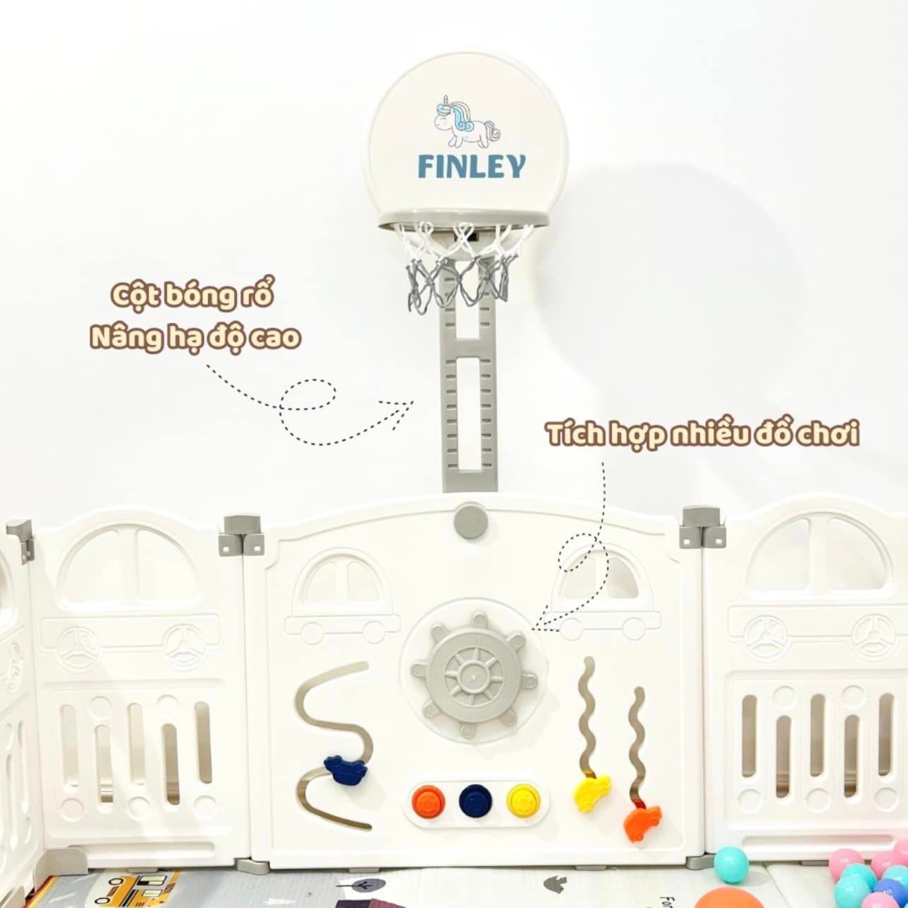  Quây Cũi Nhựa Finley Gấp Gọn Ô Tô Màu Kem Begie ( Tặng Thảm , 100 Bóng, Cột Bóng Rổ ) 