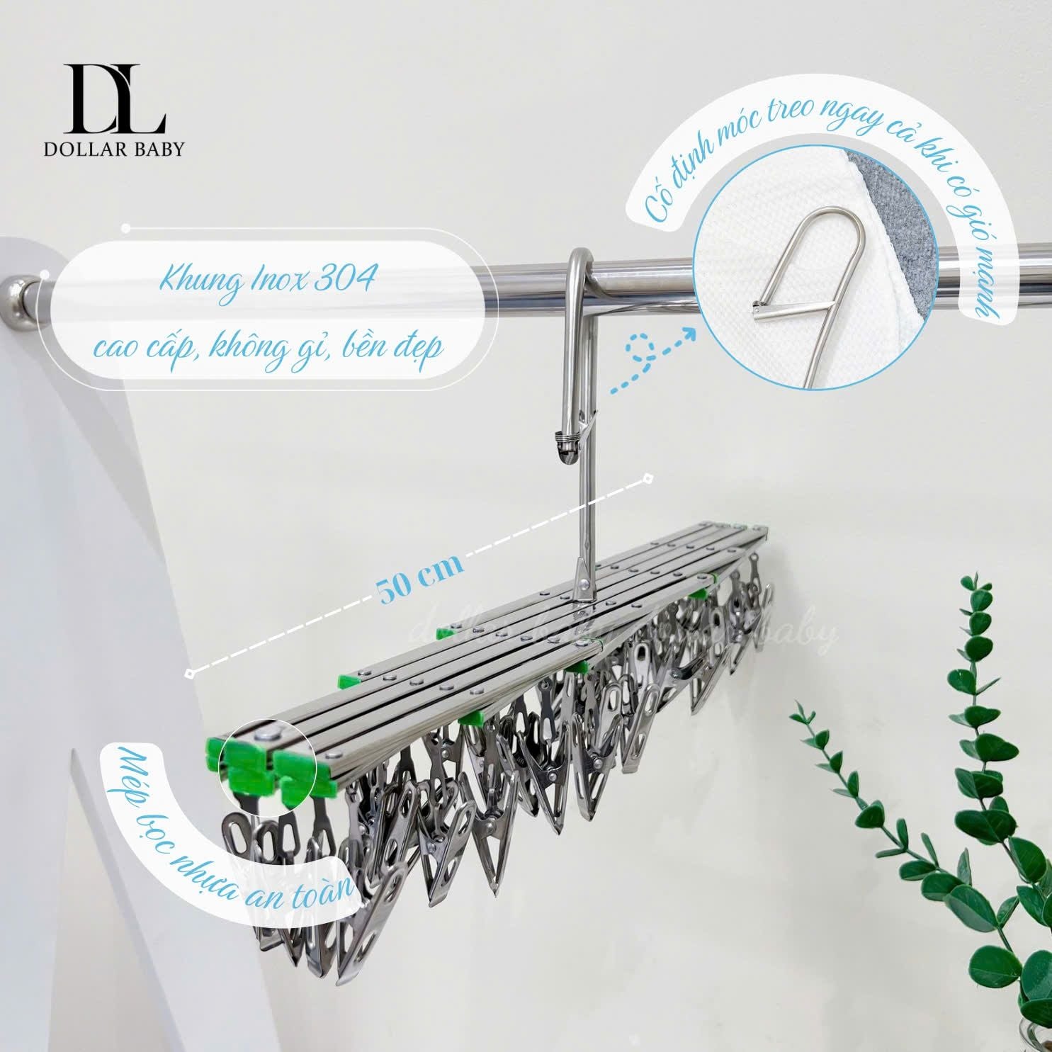  Móc Phơi Đồ Inox Gấp Gọn Honper - 35 Kẹp 