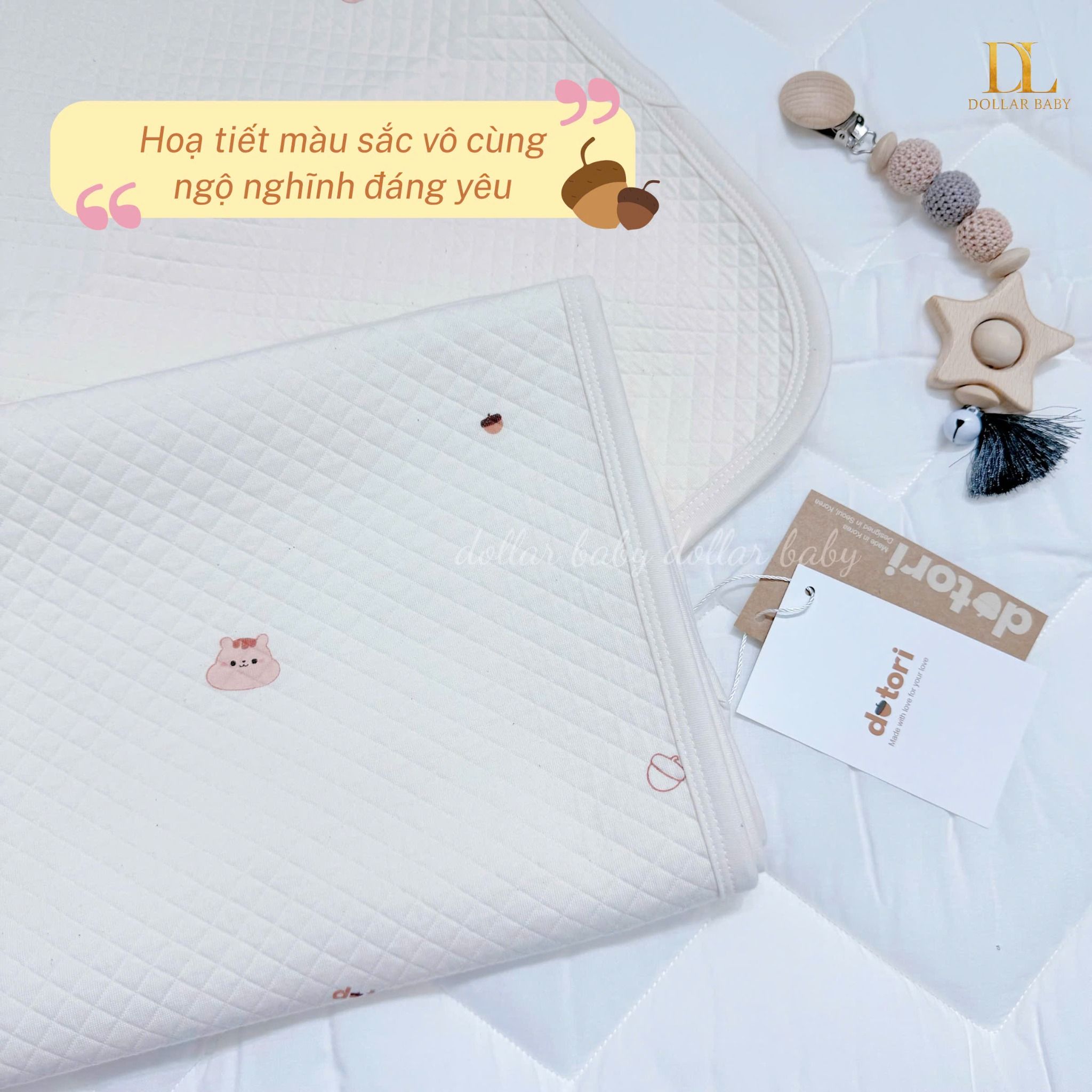  Thảm lót chống thấm Dotori Airy Waterproof Pad Organic Cotton 100% thấm hút tốt 