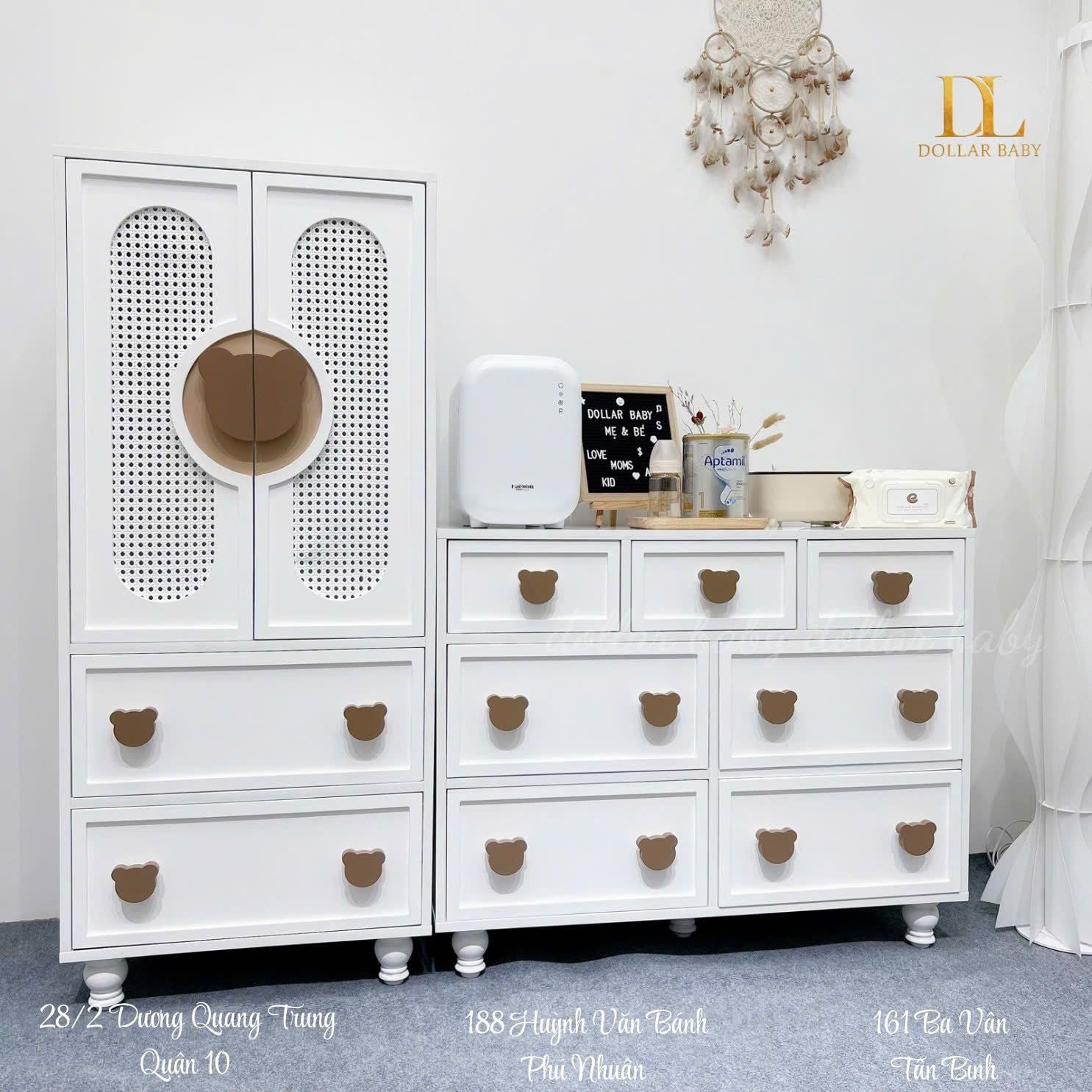  Bộ Tủ Gỗ Gấu Cánh Mây - Tay Cầm Hình Gấu 