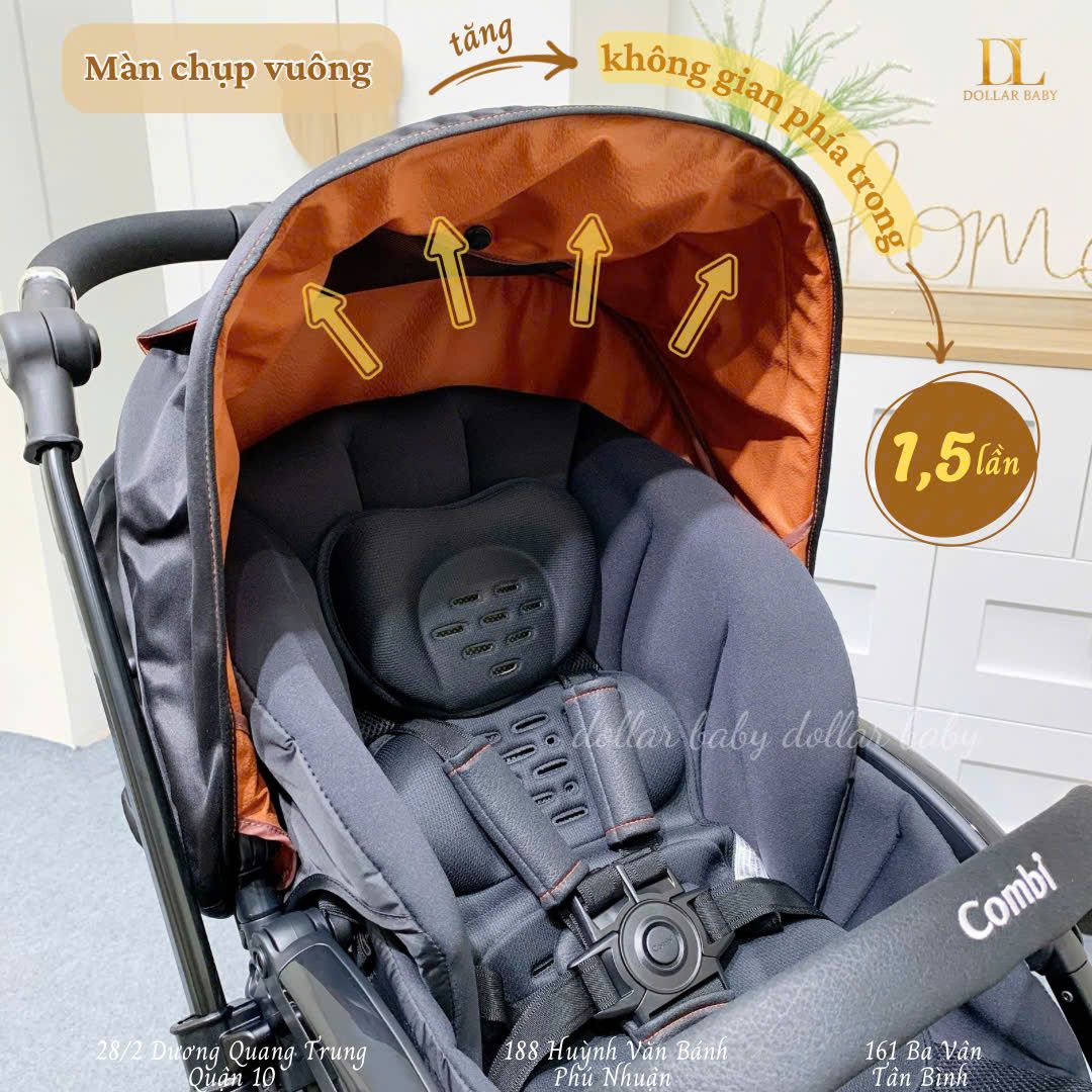  Xe đẩy Combi CrossGo 4 bánh quay tự động Đen Cam 