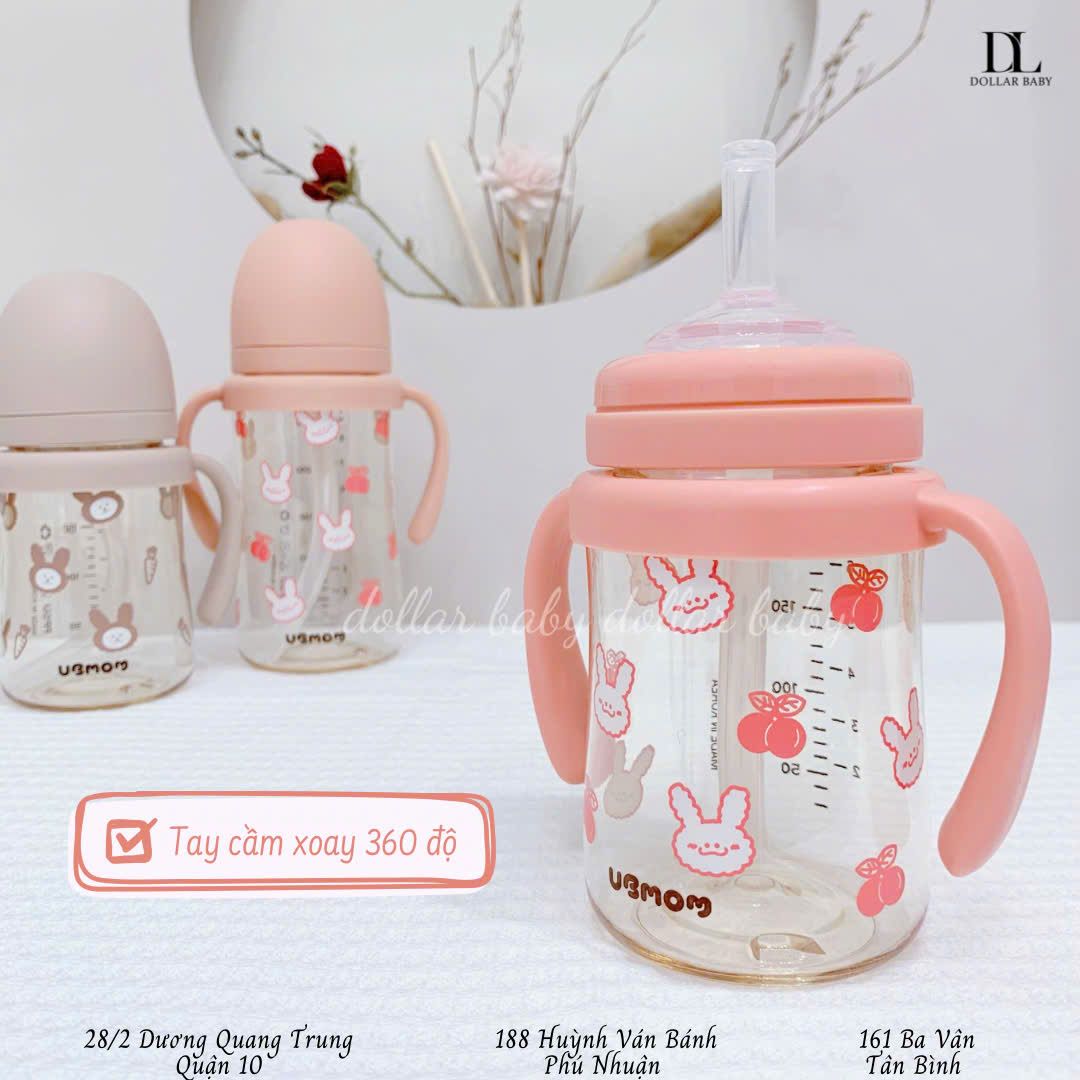 Bình ống hút tay cầm Ubmom Thỏ - PPSU ( + 6 tháng ) 