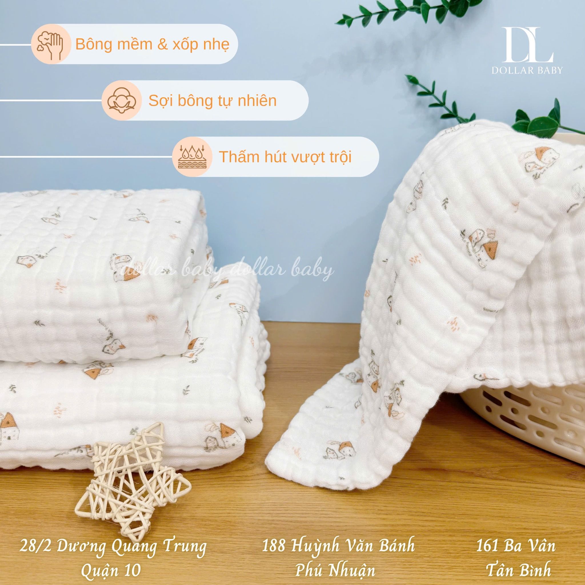  Khăn Đa Năng Xô Muslin 6 Lớp La Pomme Hoạ Tiết ( 100 x 100 ) 