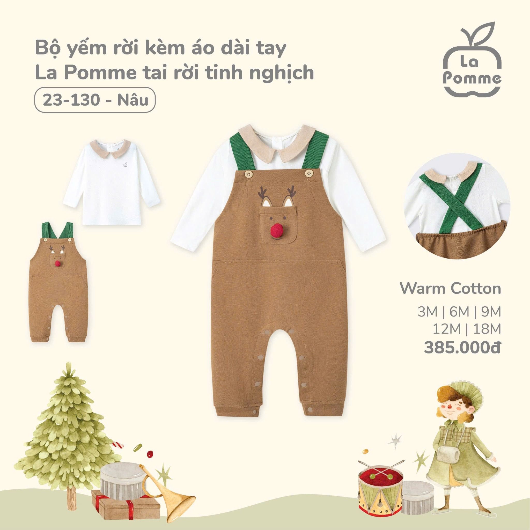 Joyful Festival - Bộ Yếm Rời Kèm Áo Dài Tay La Pomme Tai Rời Tinh Nghịch - Nâu 