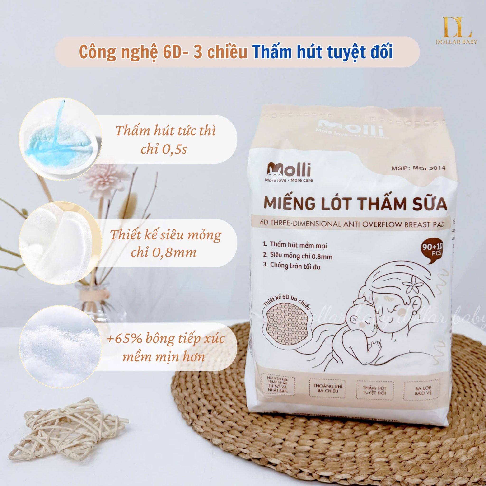  Miếng Lót Thấm Sữa Molli 