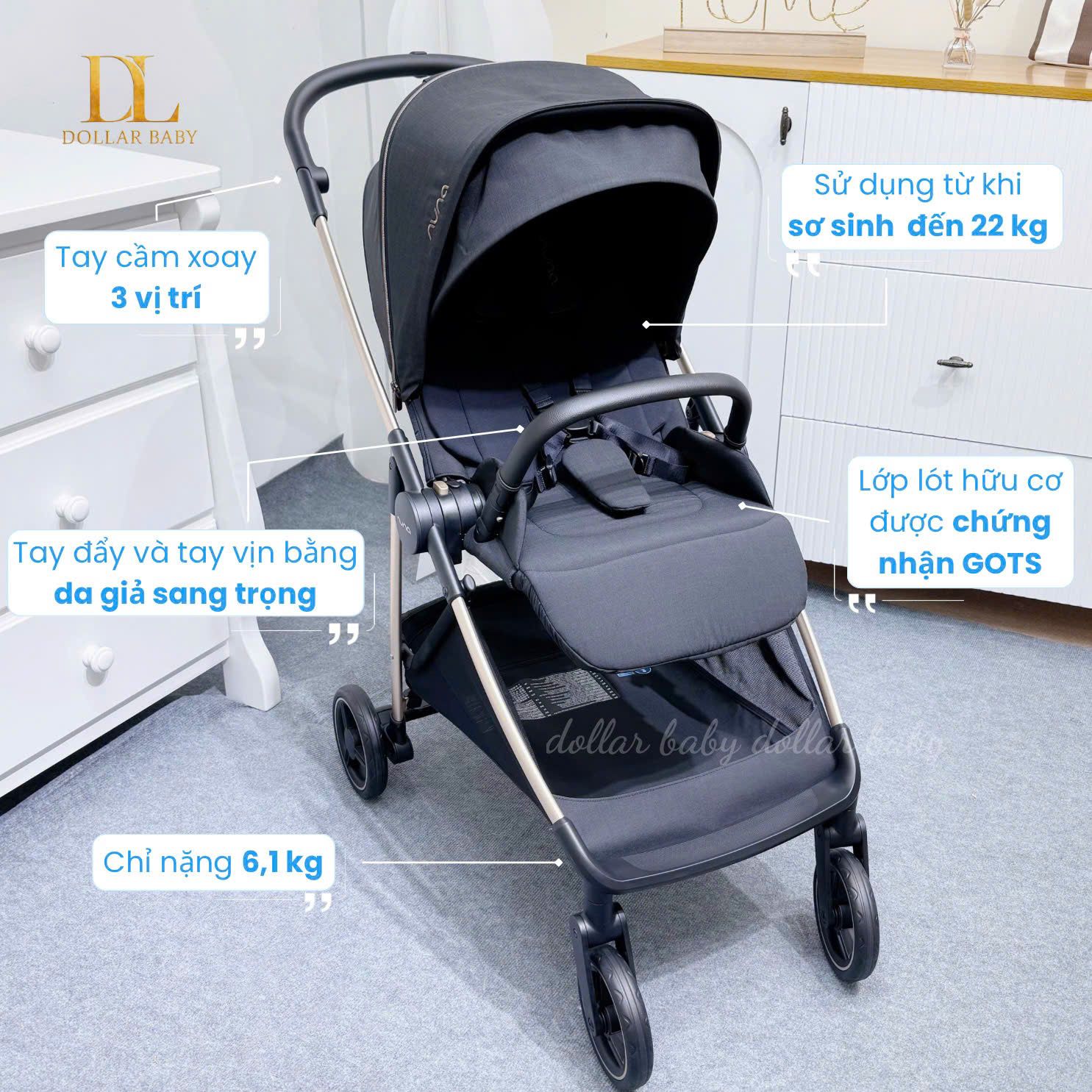  Xe Đẩy Gấp Gọn 2 Chiều NUNA Ixxa Next Khung CARBON 