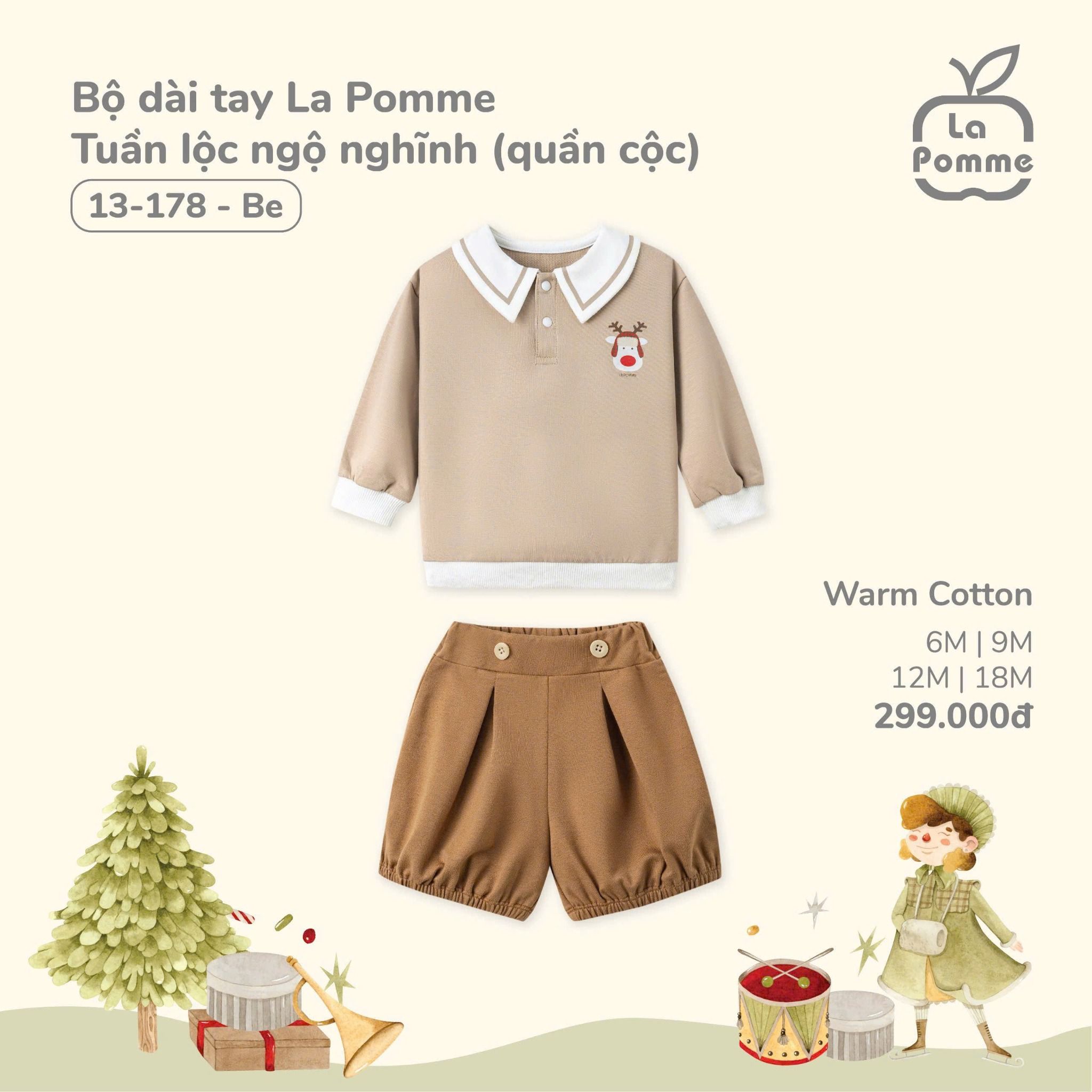  Joyful Festival - Bộ Dài Tay La Pomme Tuần Lộc Ngộ Nghĩnh (Quần Cộc) - Be 