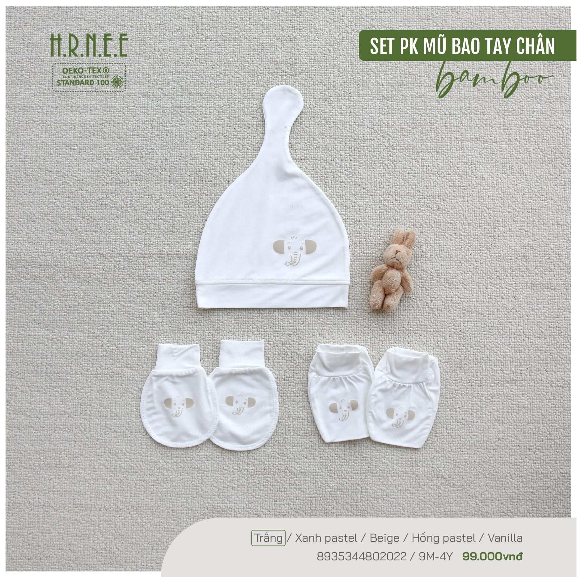 HRNEE - Set PK Mũ Bao Tay Chân Bamboo Chú Voi Con 