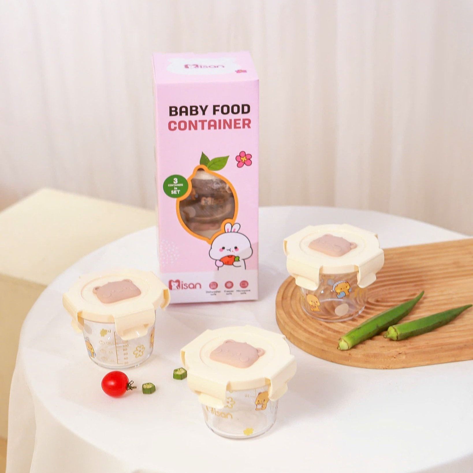  Set 3 hộp thủy tinh trữ đồ ăn dặm Misan 230ml 