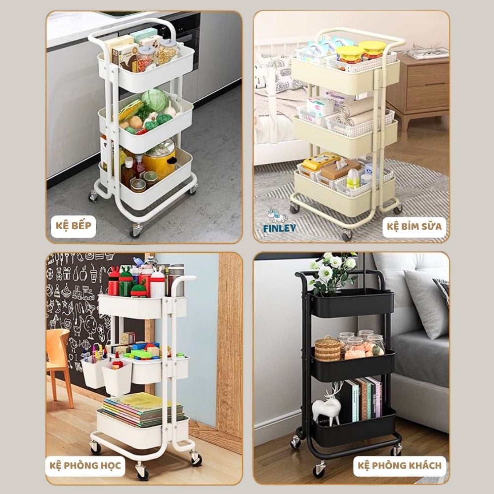  Kệ Sắt 3 tầng Troller Finley MILA Đa Năng Có Bánh Xe 