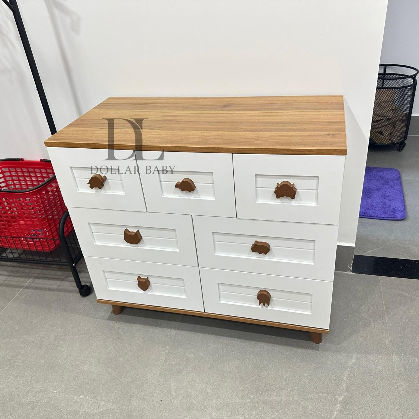  Bộ Tủ Gỗ Trắng Gấu Nâu / Vân  Gỗ  - Tay Cầm Hình Thú 