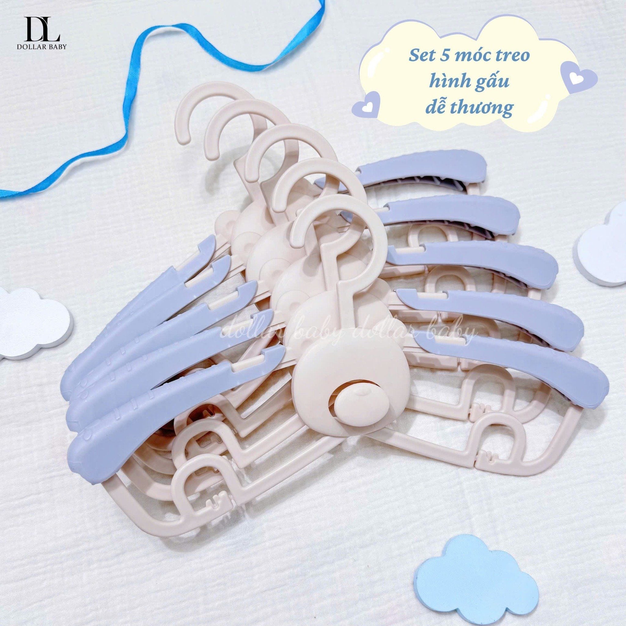  Set 5 móc treo quần áo hình gấu cho bé 