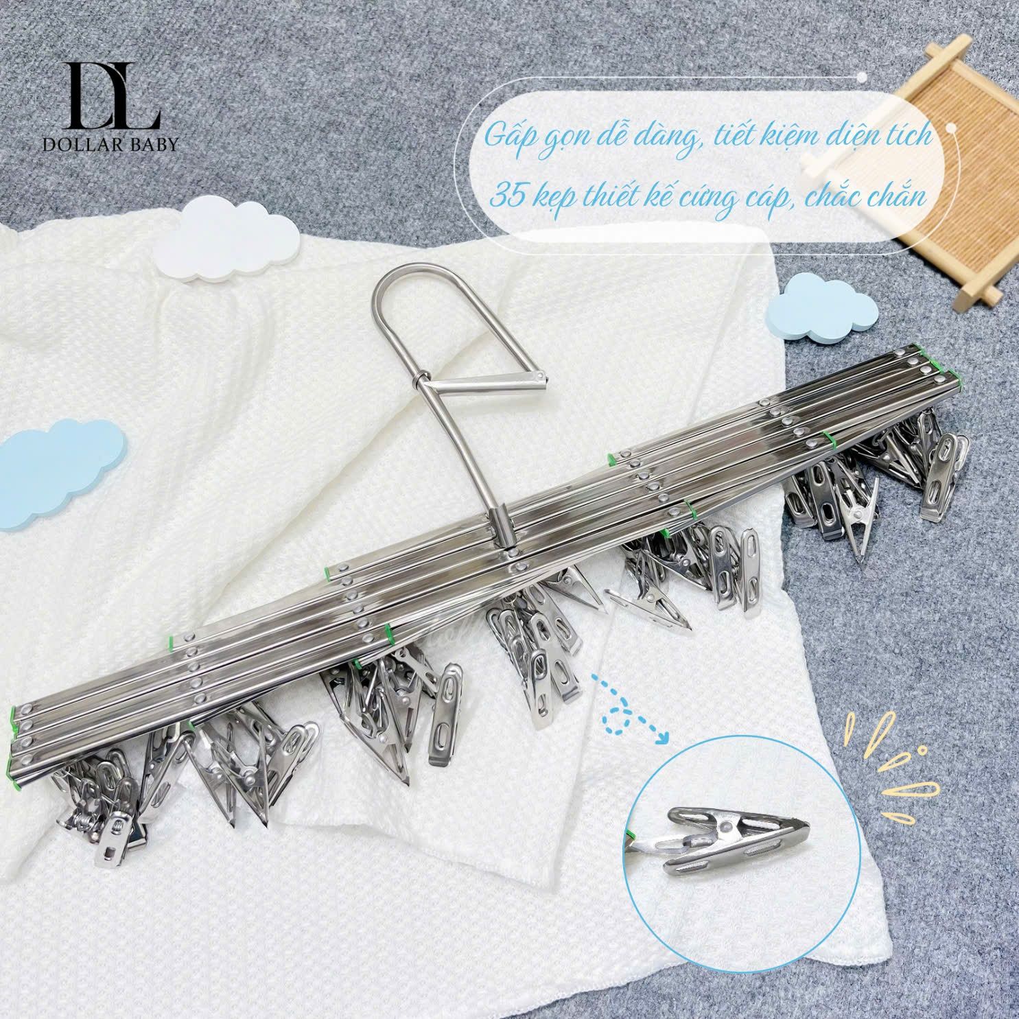  Móc Phơi Đồ Inox Gấp Gọn Honper - 35 Kẹp 