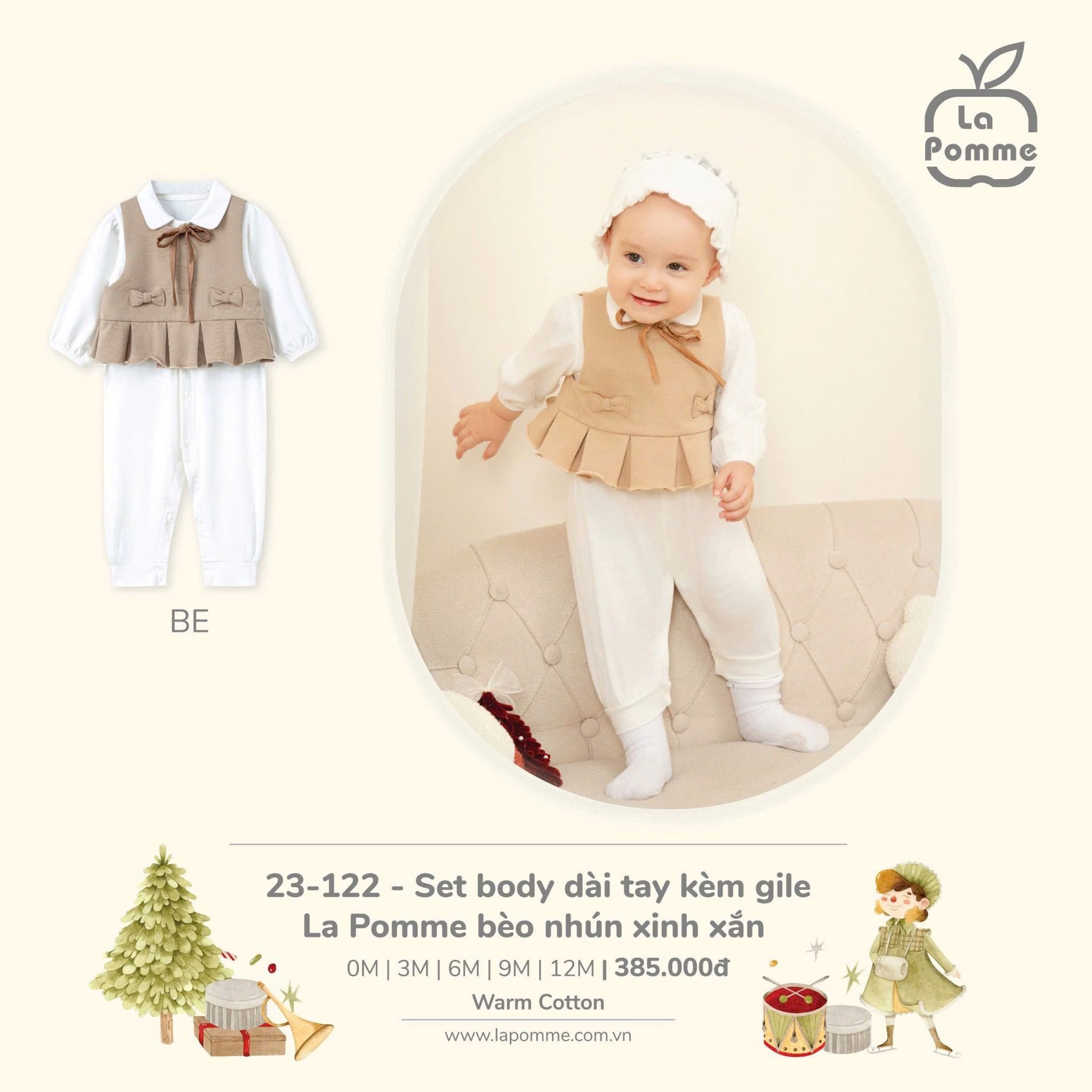  Joyful Festival - Set Body Dài Tay Kèm Gile La Pomme Bèo Nhún Xinh Xắn - Be 