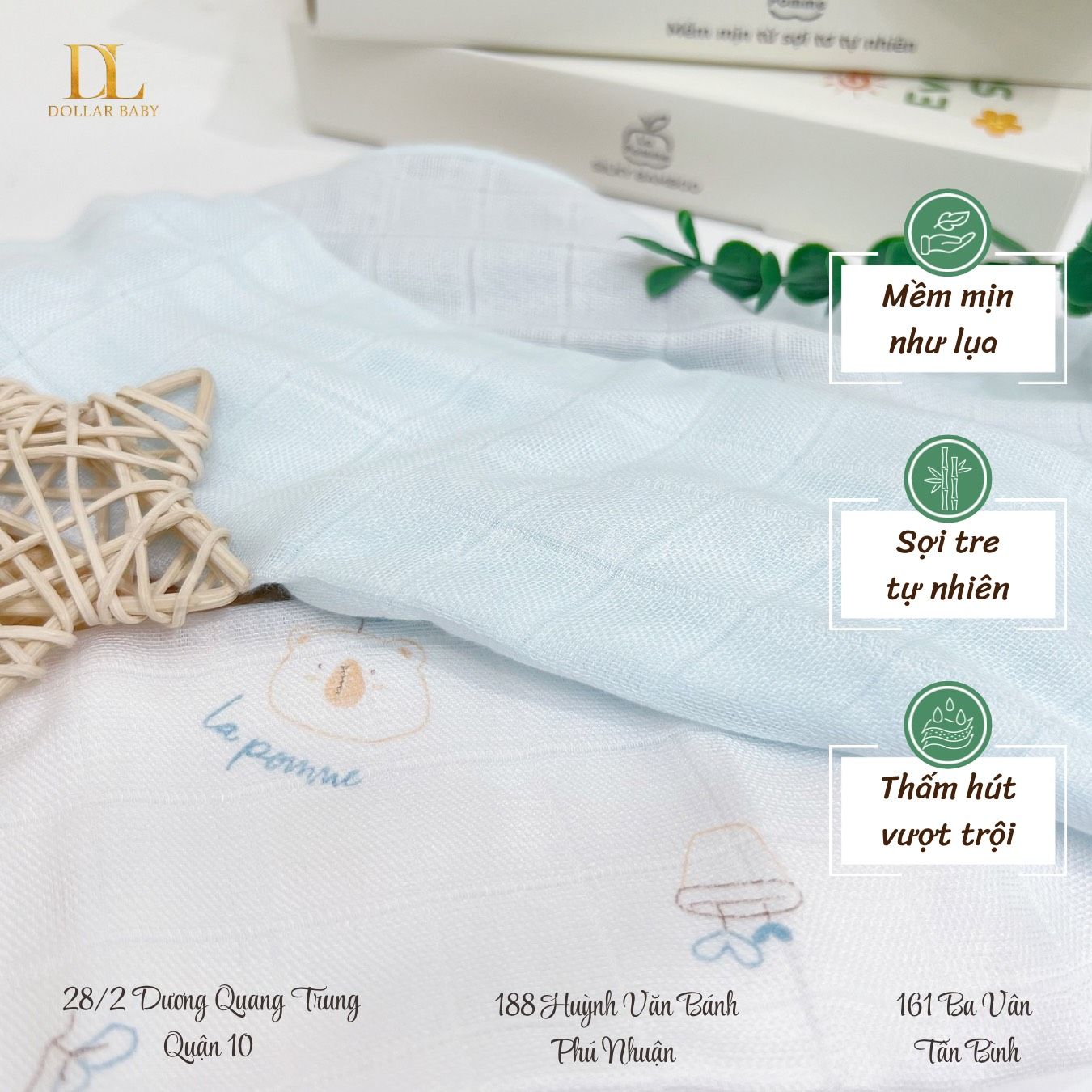  Set 3 Khăn Sợi Tre Lụa La Pomme Everyday Soft Care ( 1 Khăn Tắm + 2 Khăn Sữa ) 