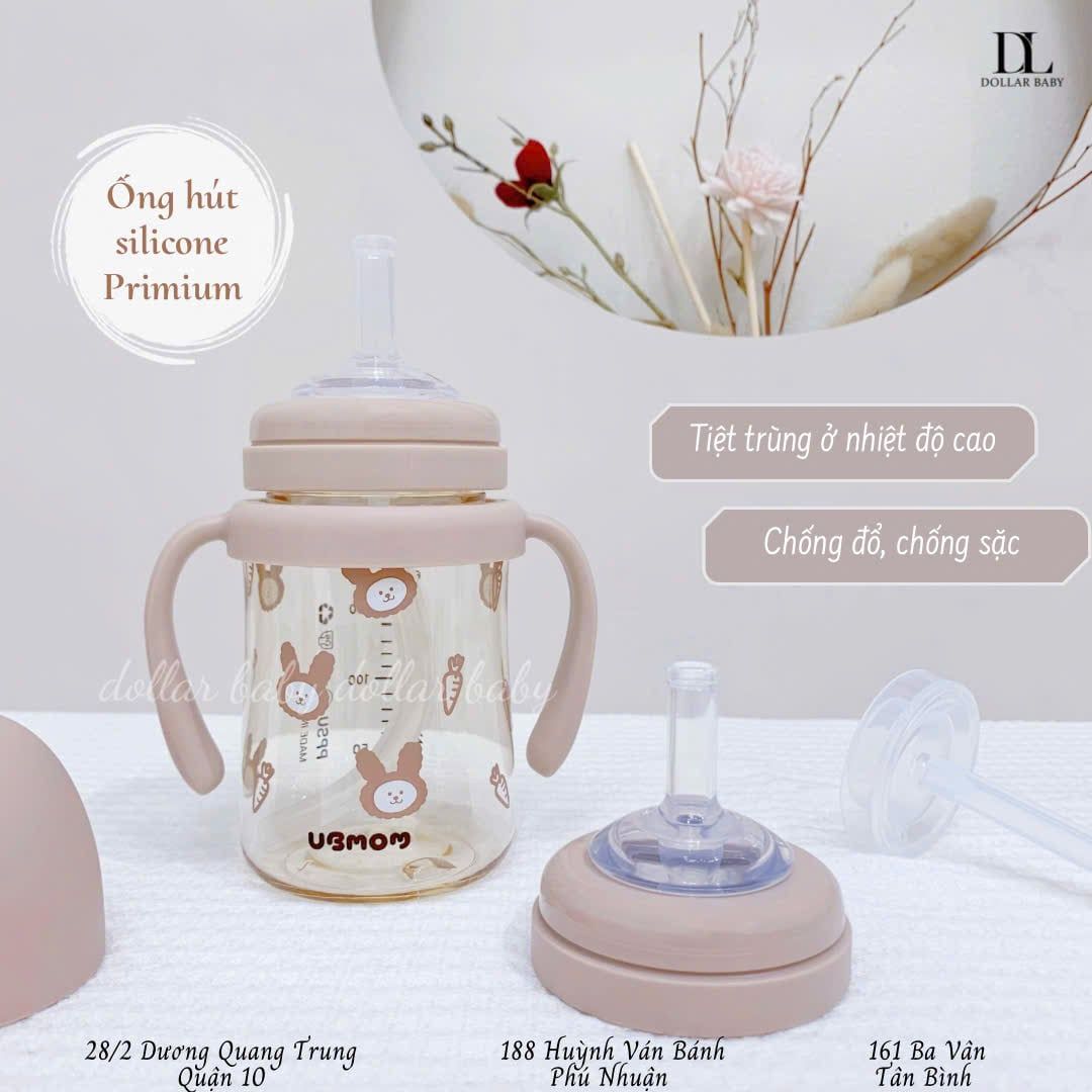  Bình ống hút tay cầm Ubmom Thỏ - PPSU ( + 6 tháng ) 