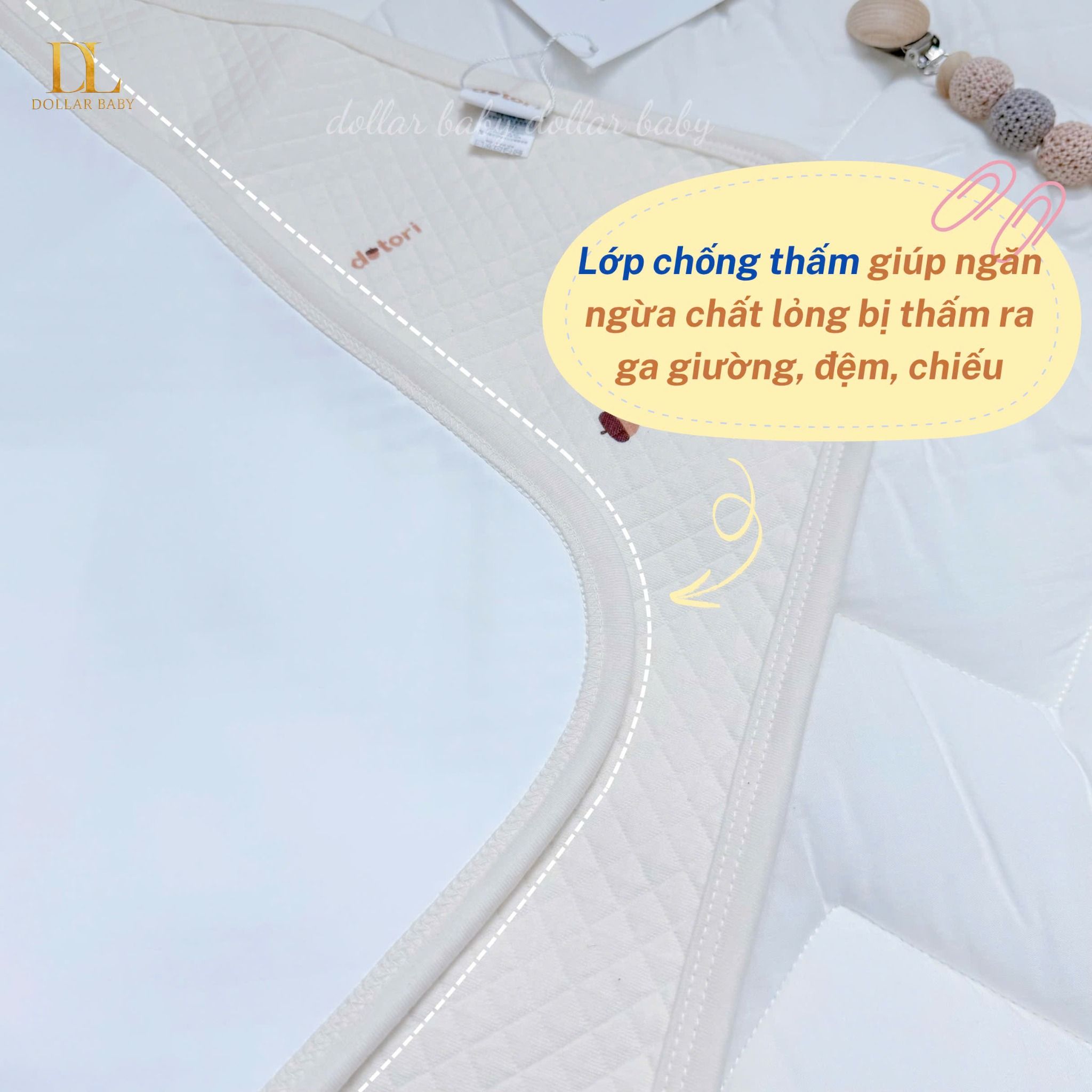 Thảm lót chống thấm Dotori Airy Waterproof Pad Organic Cotton 100% thấm hút tốt 