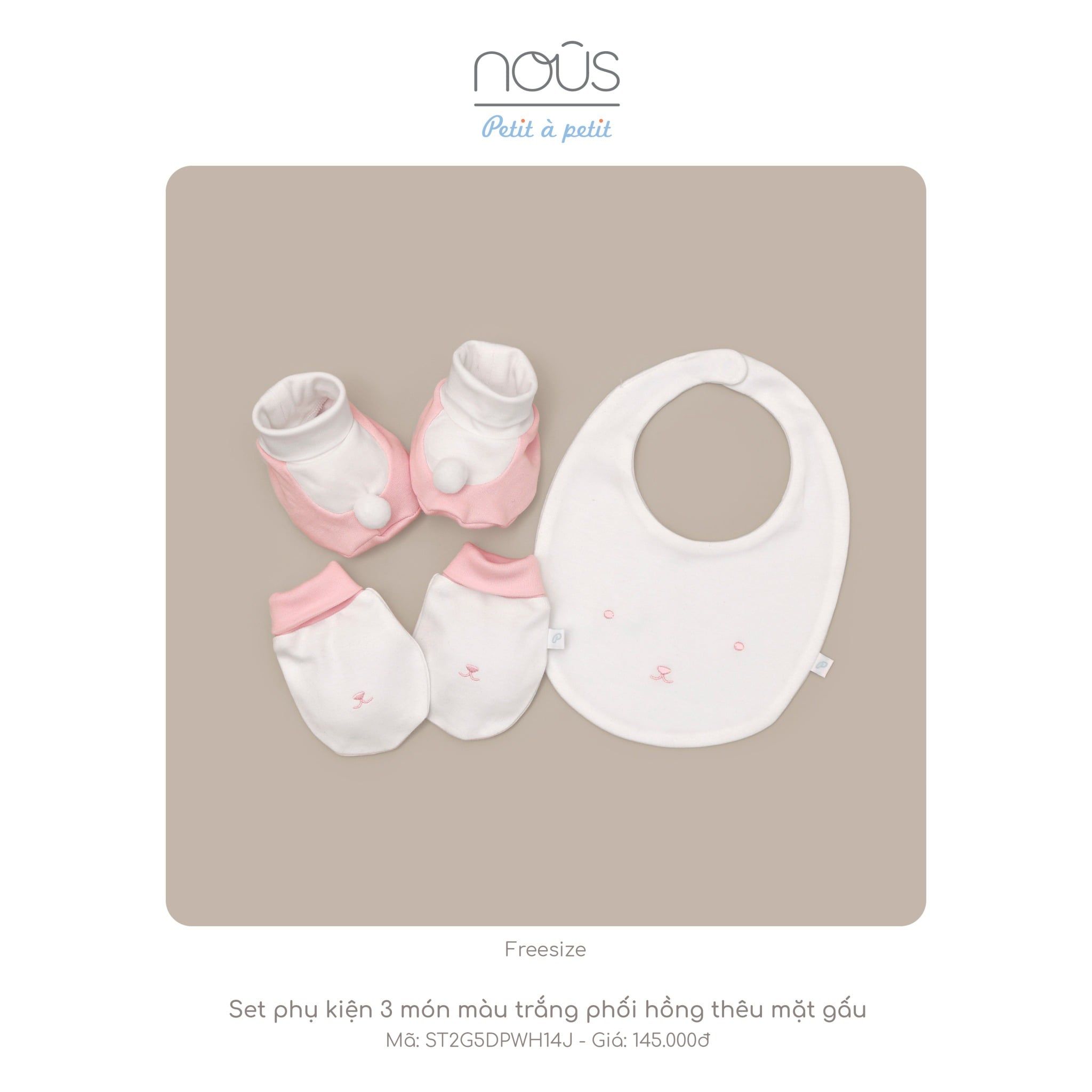  Nous  - Set PK 3 Món Thêu Mặt Gấu 