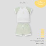  NOUS - Bộ cộc cài lệch màu trắng phối kẻ caro xanh 