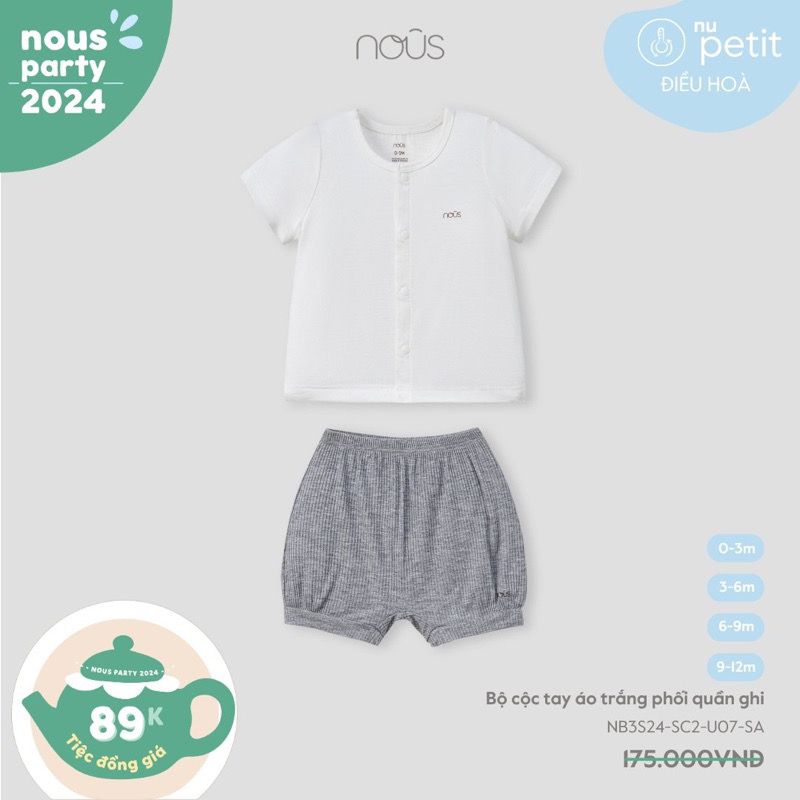  NOUS - Bộ Cộc Áo Trắng Phối Quần Ghi 