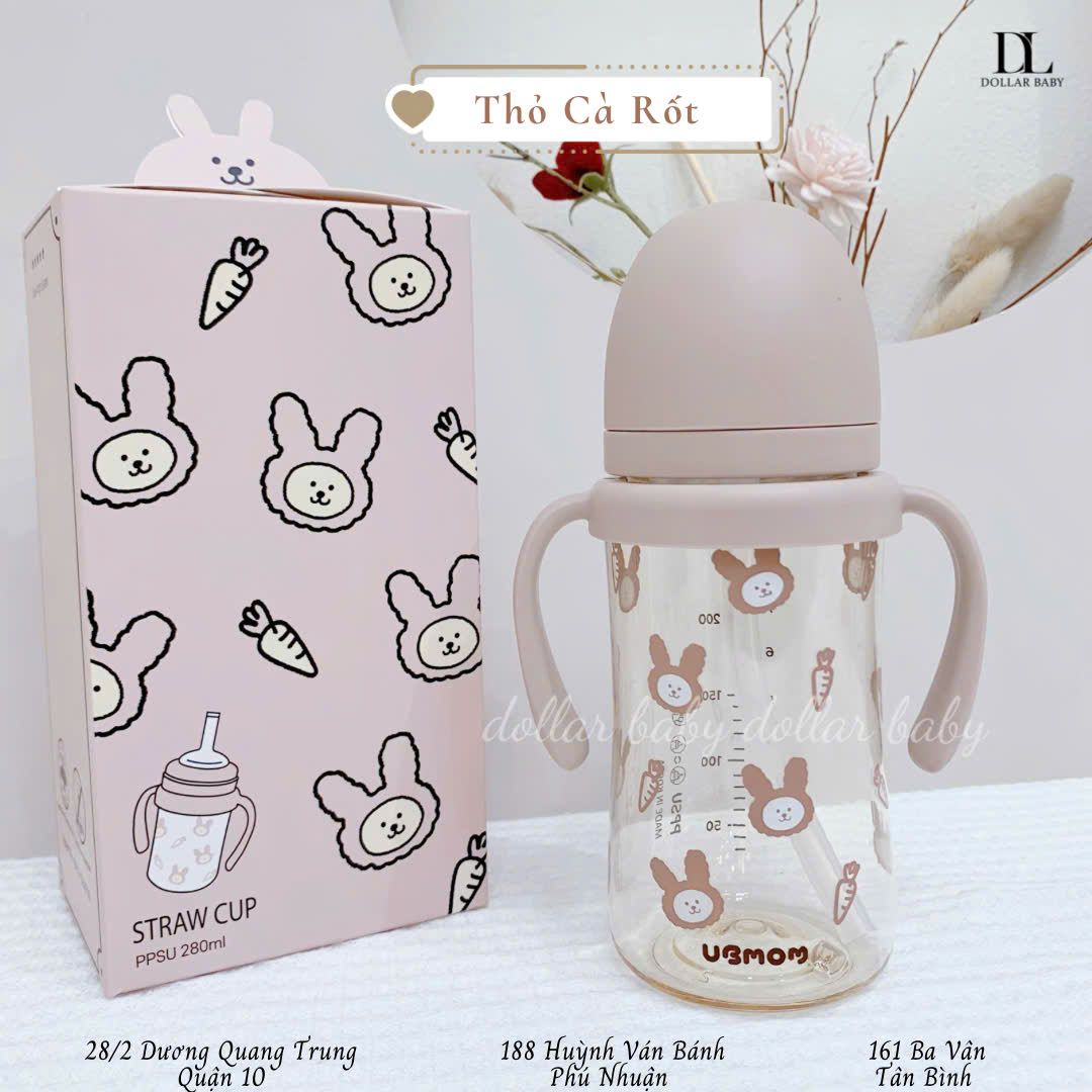  Bình ống hút tay cầm Ubmom Thỏ - PPSU ( + 6 tháng ) 