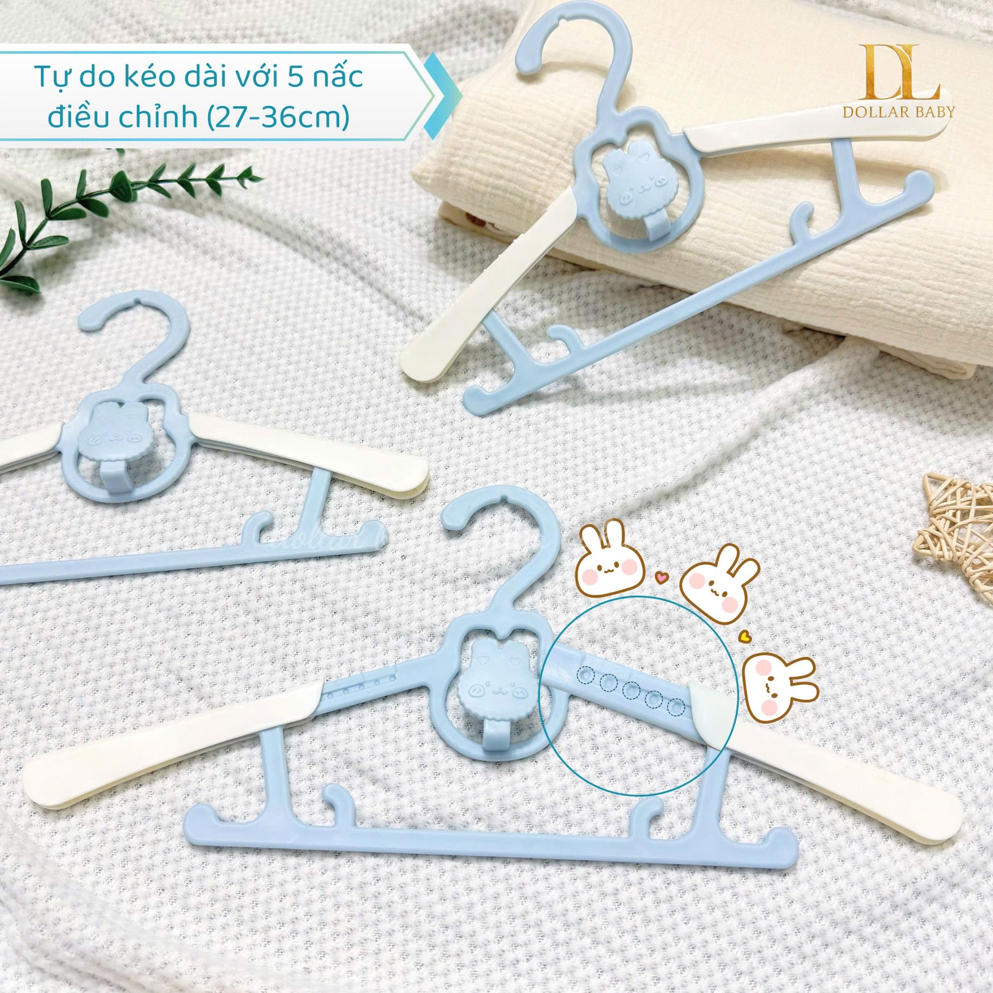  Set 5 móc treo quần áo hình thỏ cho bé 