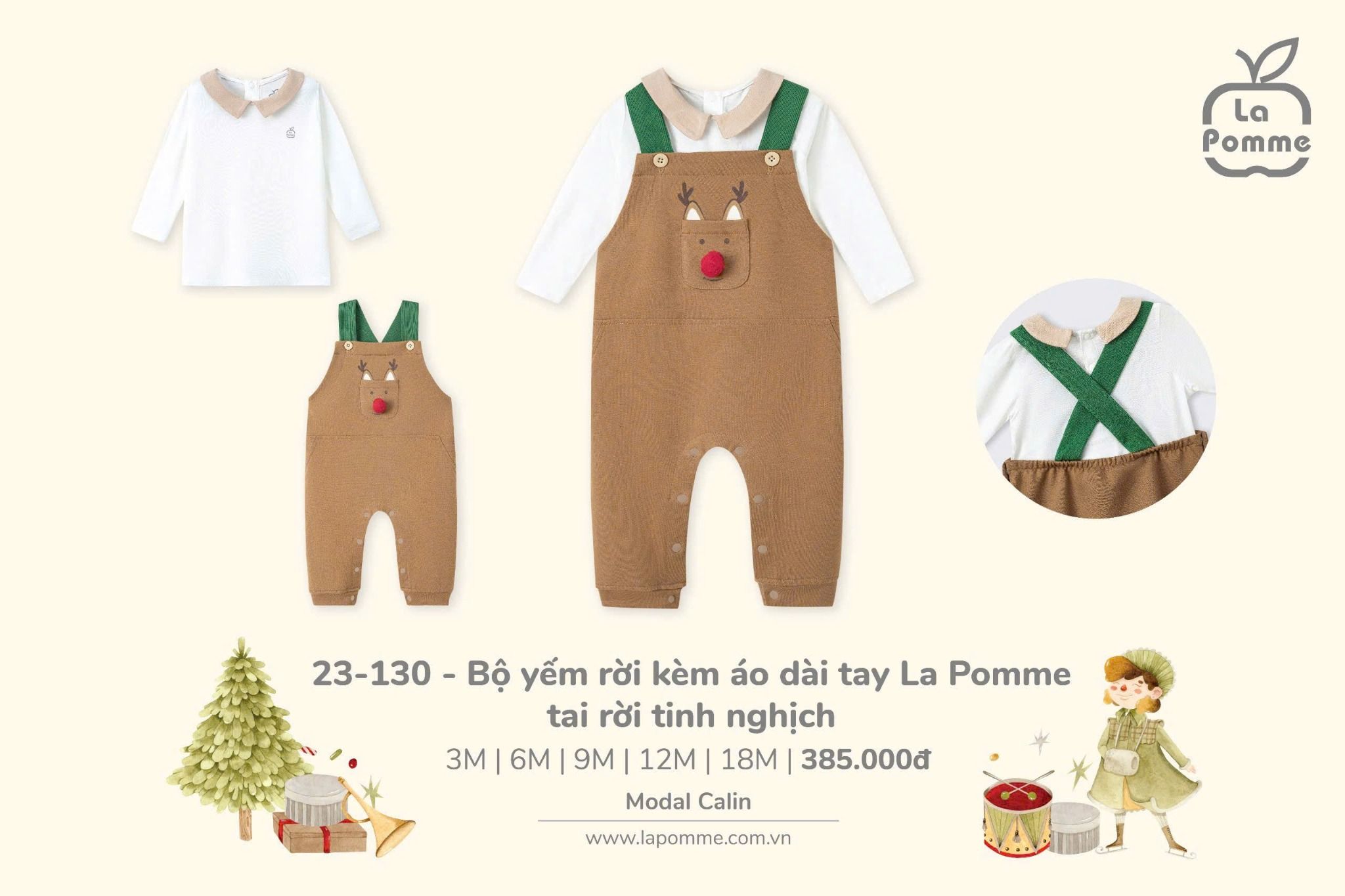  Joyful Festival - Bộ Yếm Rời Kèm Áo Dài Tay La Pomme Tai Rời Tinh Nghịch - Nâu 