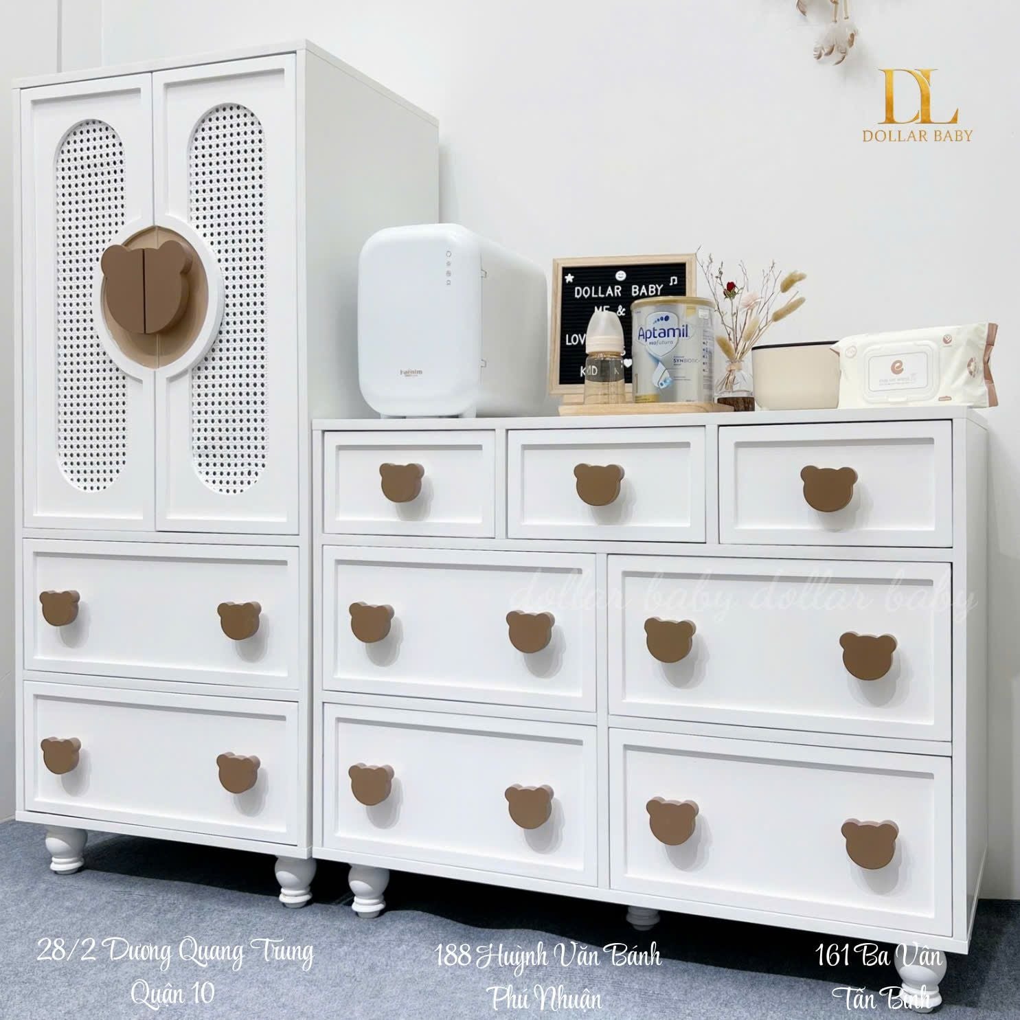  Bộ Tủ Gỗ Gấu Cánh Mây - Tay Cầm Hình Gấu 