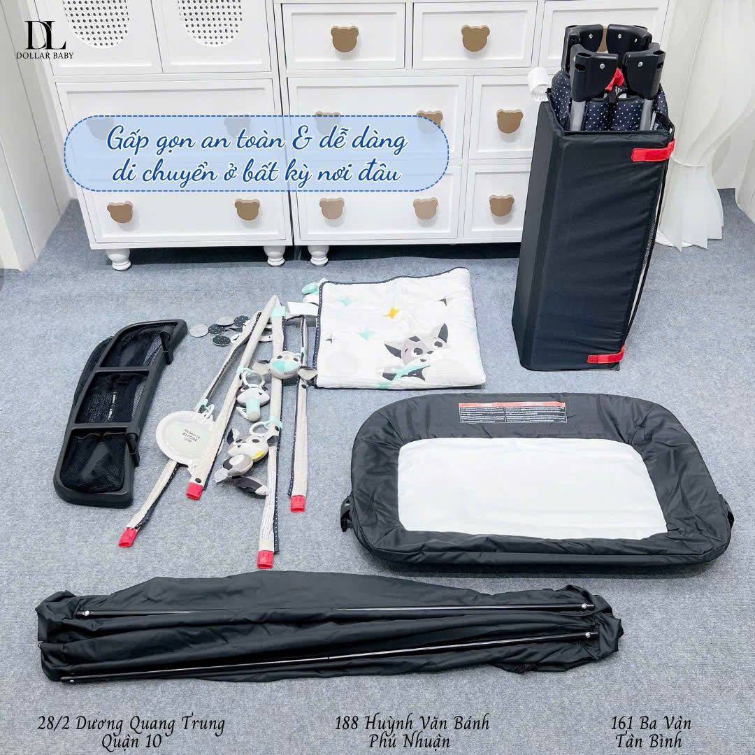  Giường cũi 6 in 1 Tiny Love Here I  Grow Activity Play Yard - Đen Ghi 