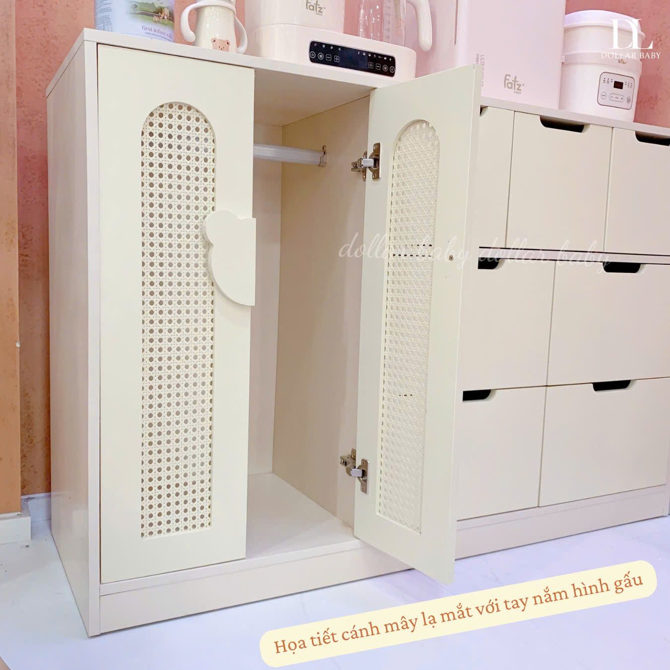  Tủ Gỗ Ngăn Kéo - Treo Đồ Cánh Mây Hình Gấu 