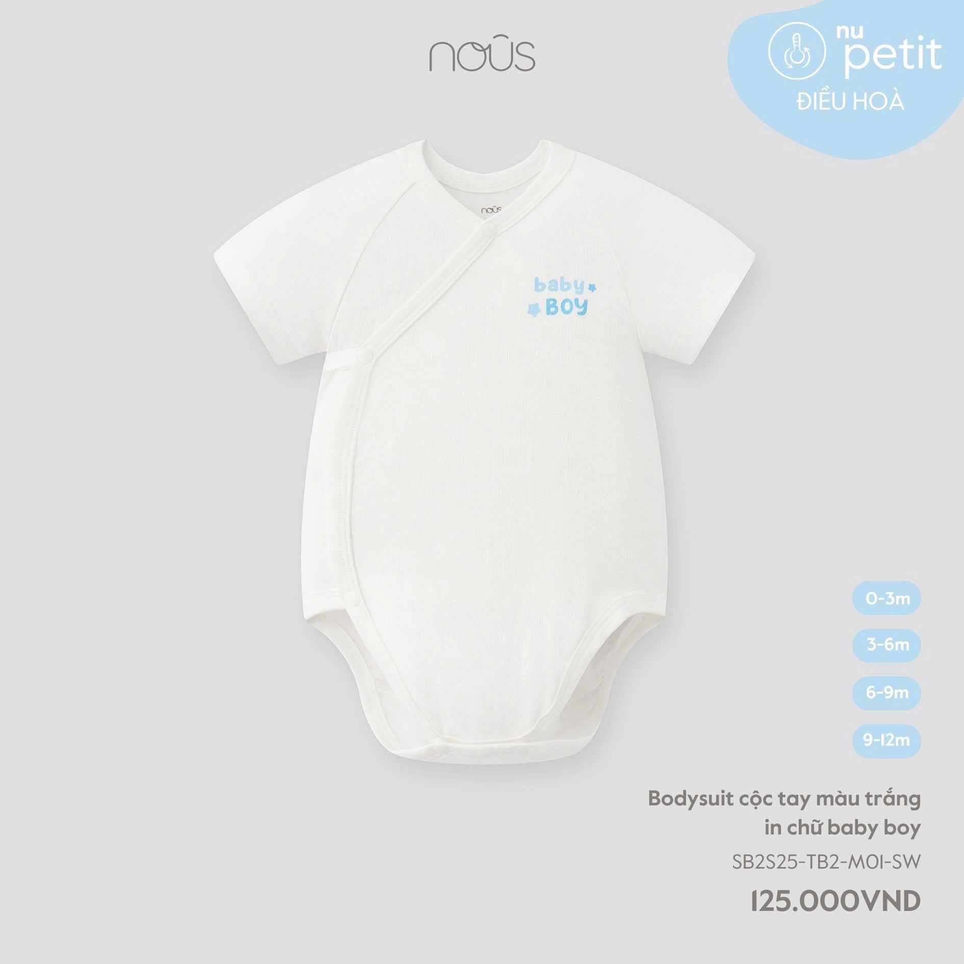  NOUS - Bodysuit Cộc Tay Màu Trắng In Chữ Baby Boy 