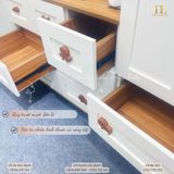  Bộ Tủ Gỗ Trắng Gấu Nâu / Vân  Gỗ  - Tay Cầm Hình Thú 