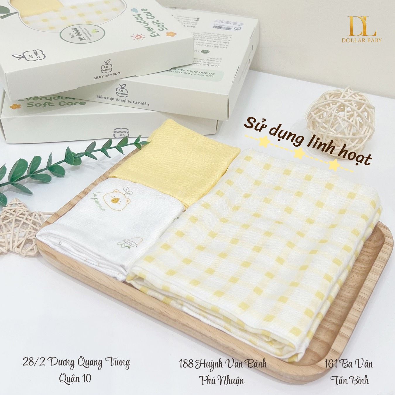  Set 3 Khăn Sợi Tre Lụa La Pomme Everyday Soft Care ( 1 Khăn Tắm + 2 Khăn Sữa ) 