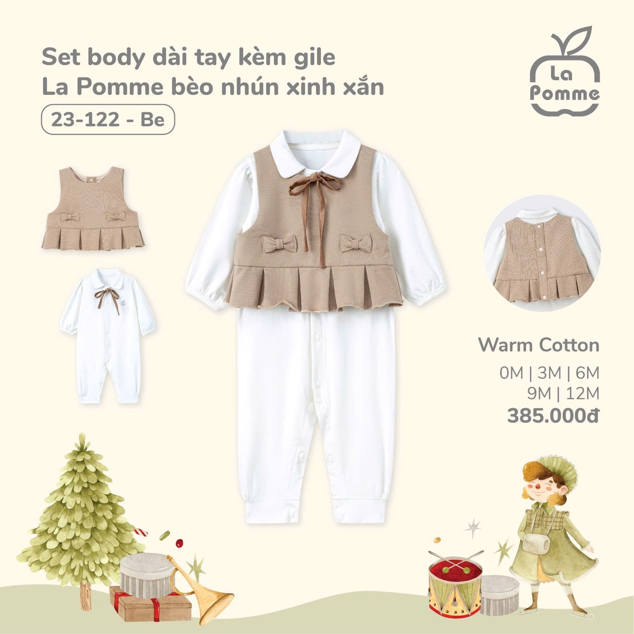  Joyful Festival - Set Body Dài Tay Kèm Gile La Pomme Bèo Nhún Xinh Xắn - Be 