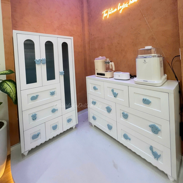  Bộ Tủ Gỗ Trắng Kính Trong 2 Ngăn Treo 