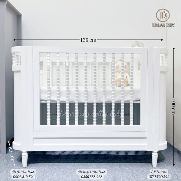  Cũi Gỗ Cao Cấp VICTORIA Trắng ( ELLIE ) 