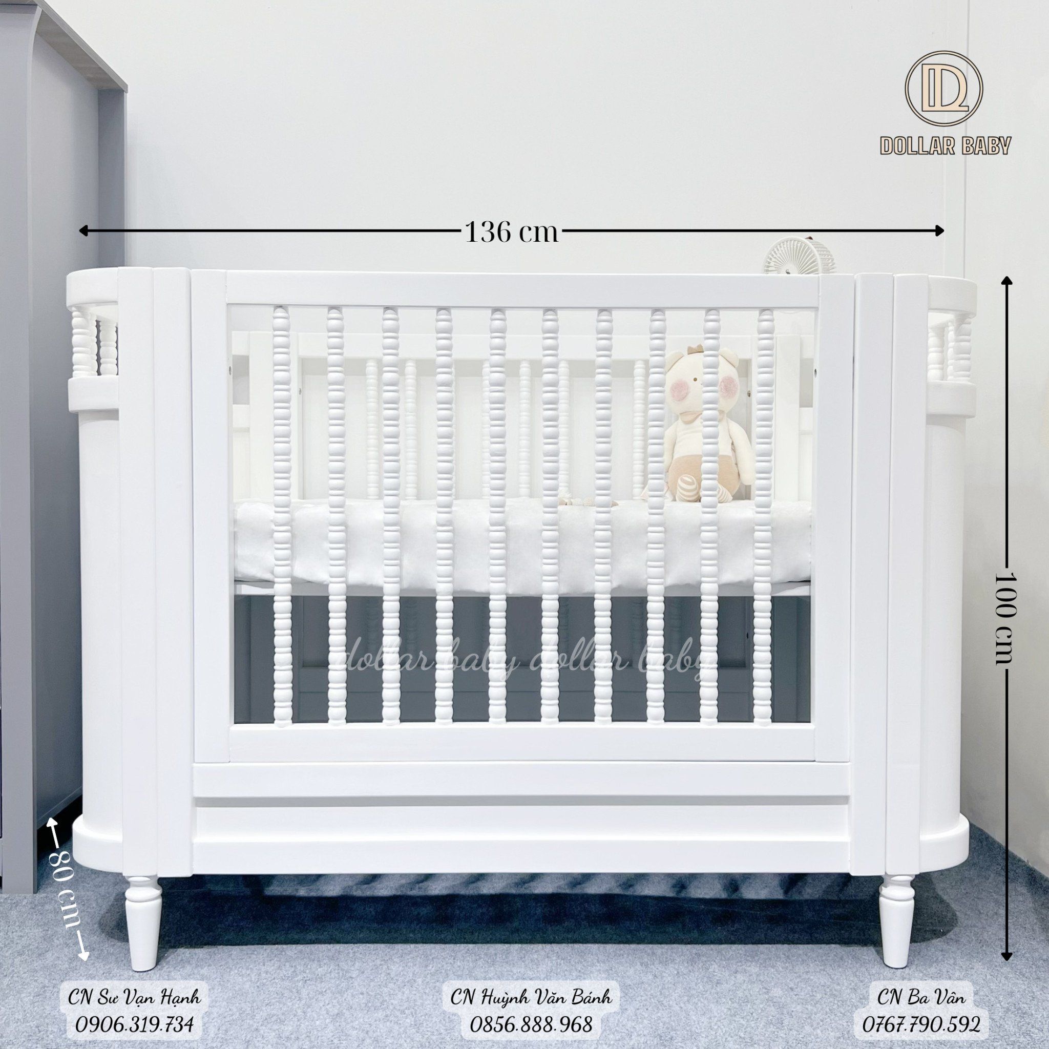  Cũi Gỗ Cao Cấp VICTORIA Trắng ( ELLIE ) 