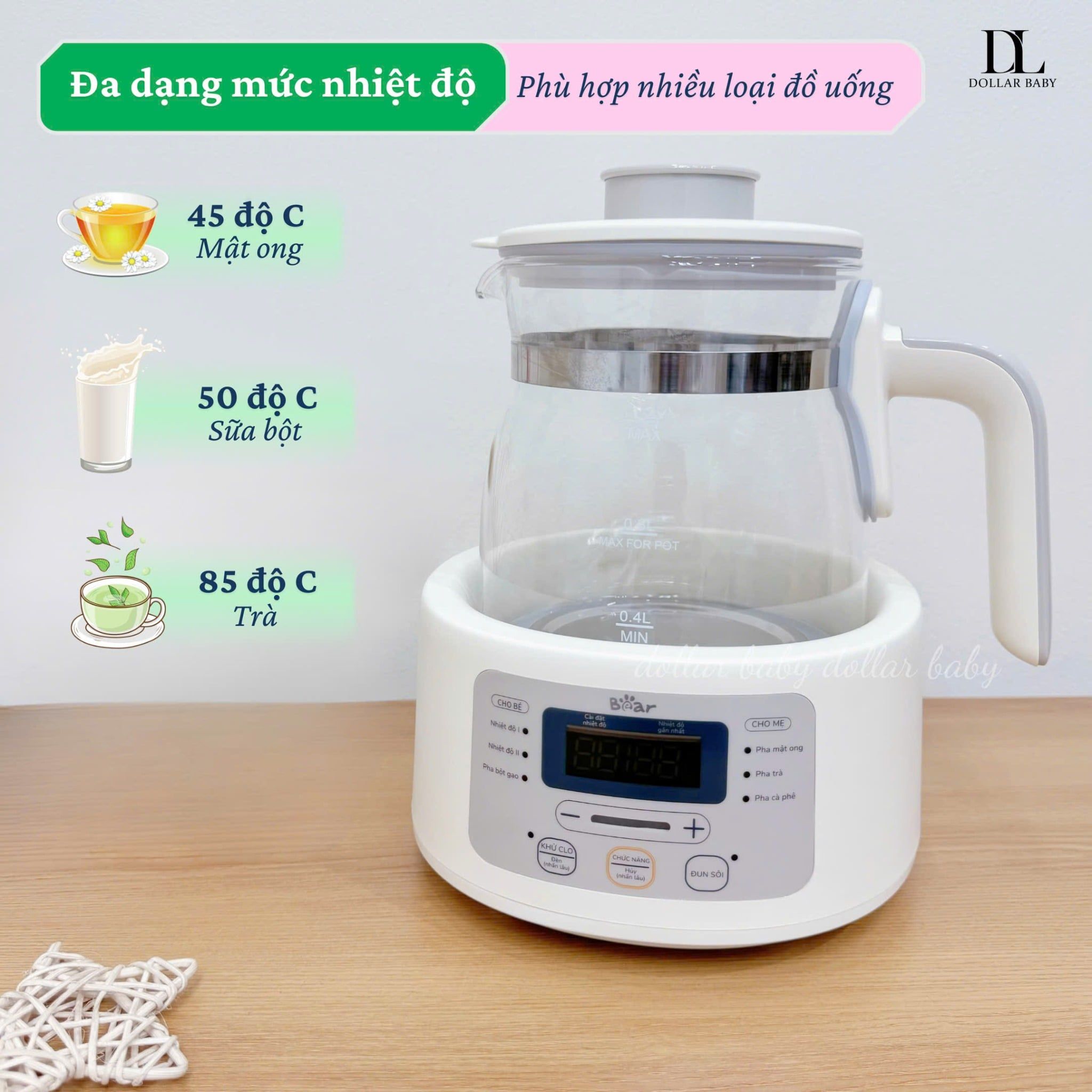  BEAR - Bình đun thủy tinh - 4H12L 