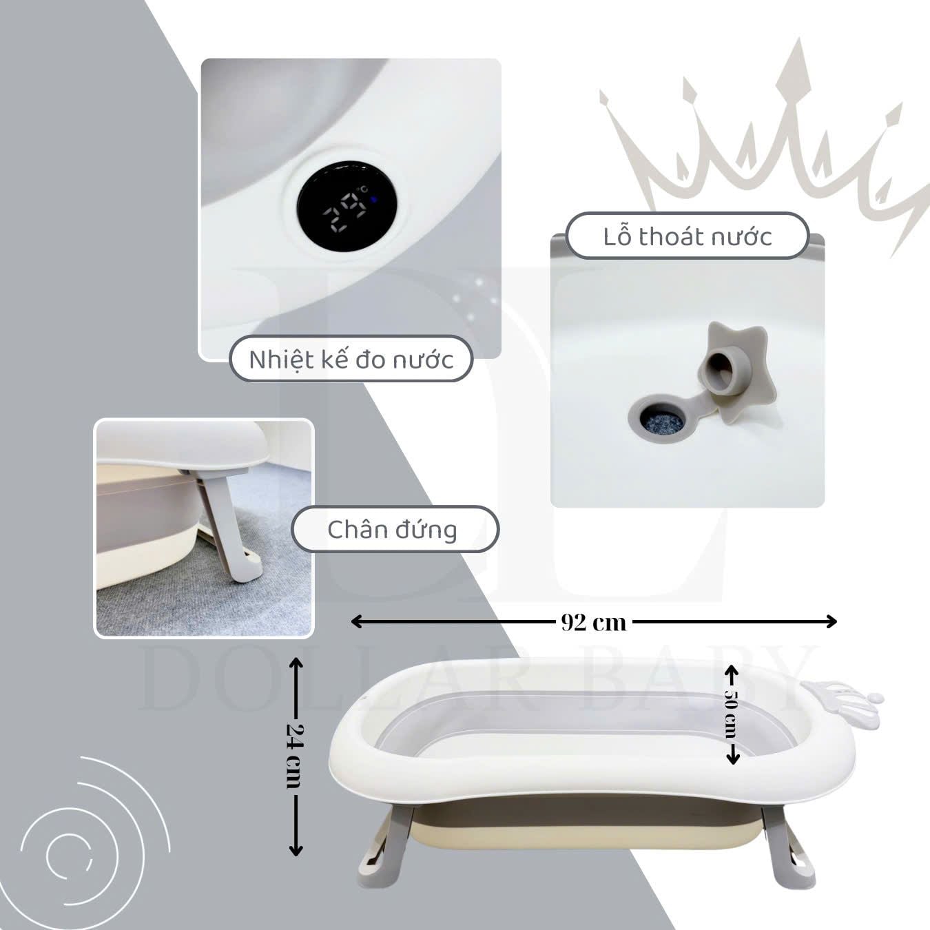  Chậu Tắm Gấp Gọn Kèm Ghế Báo Nhiệt Cao Cấp Holla HL - 03239 