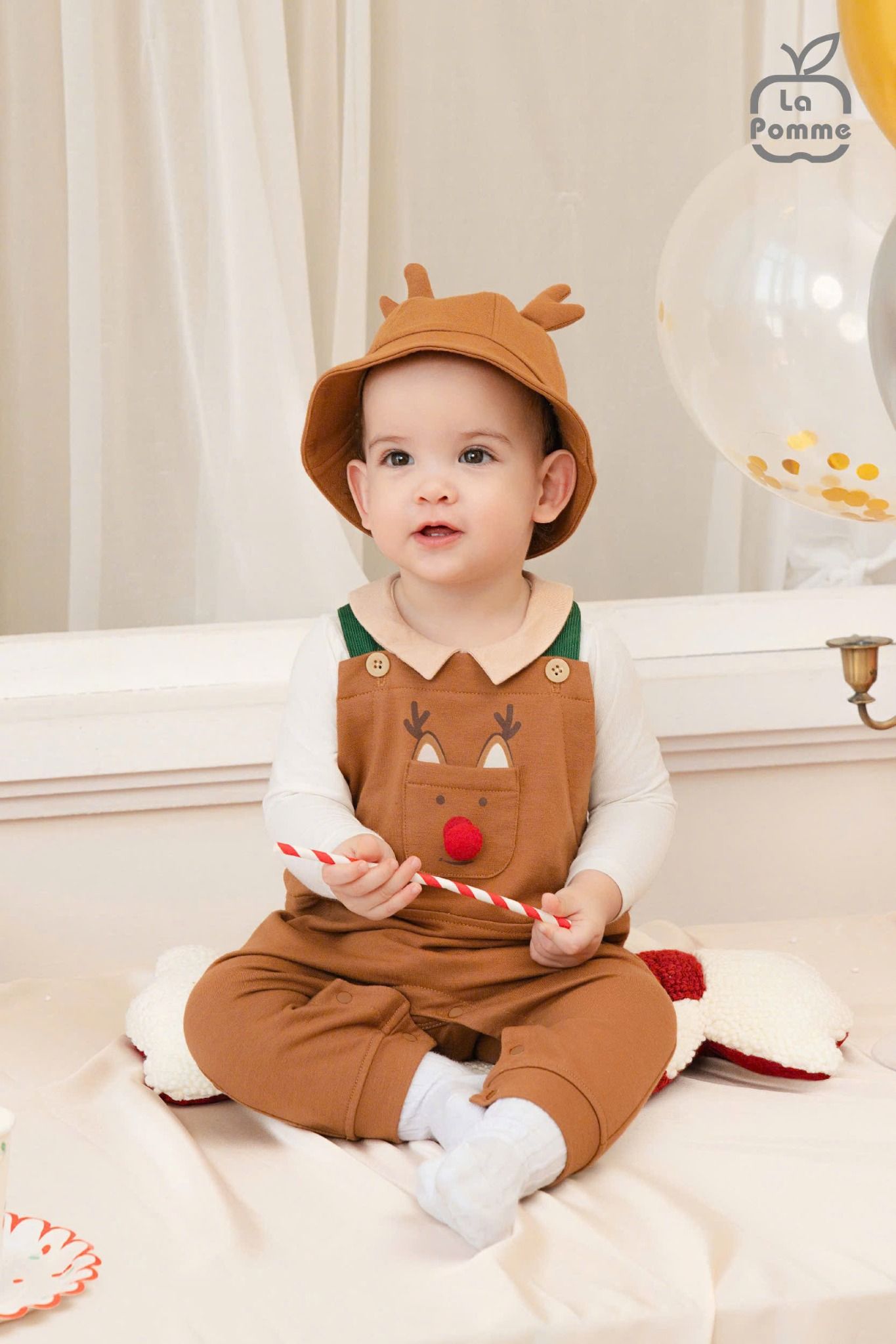  Joyful Festival - Bộ Yếm Rời Kèm Áo Dài Tay La Pomme Tai Rời Tinh Nghịch - Nâu 