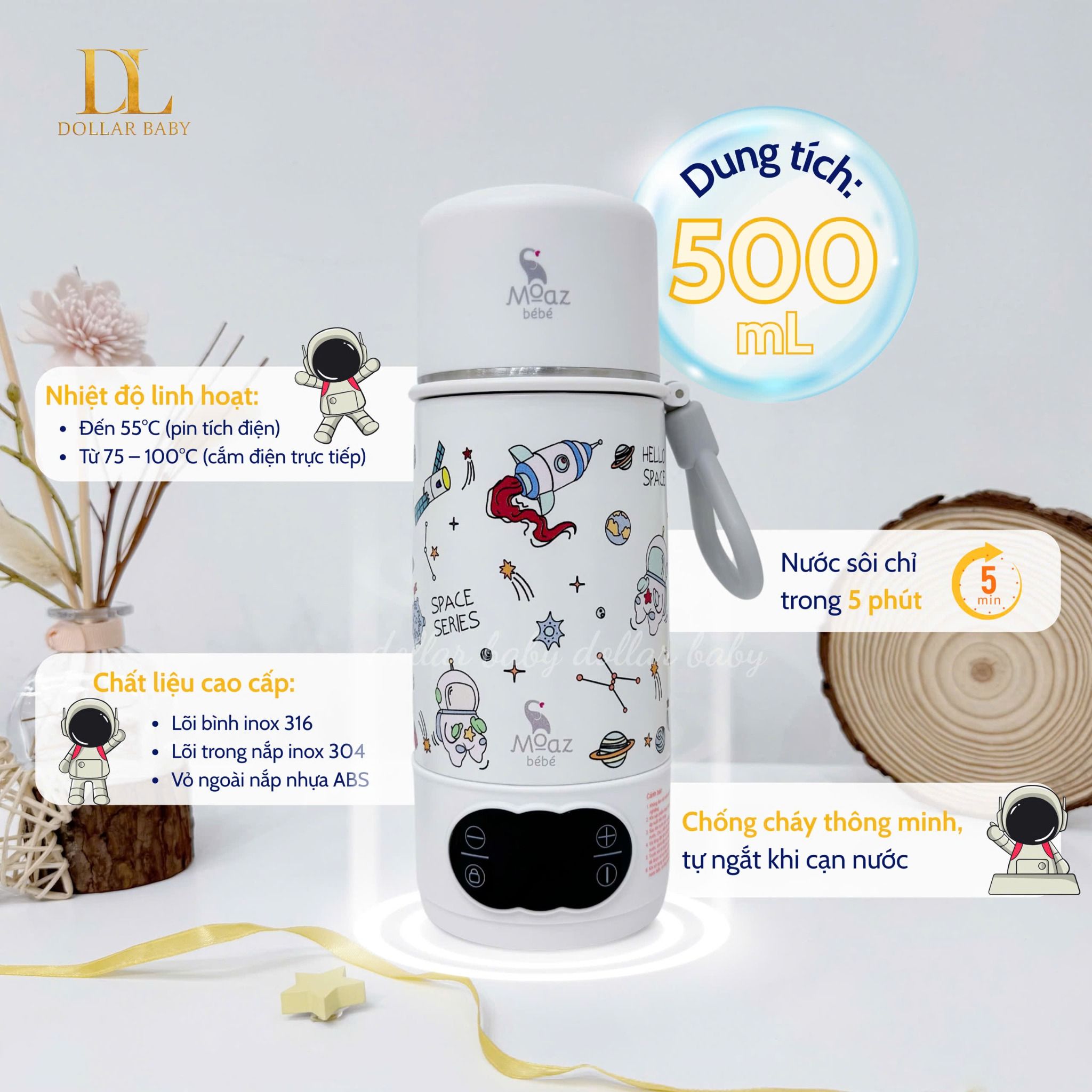  MOAZ BÉBÉ - Bình đun nước cầm tay - MB058 Universe 