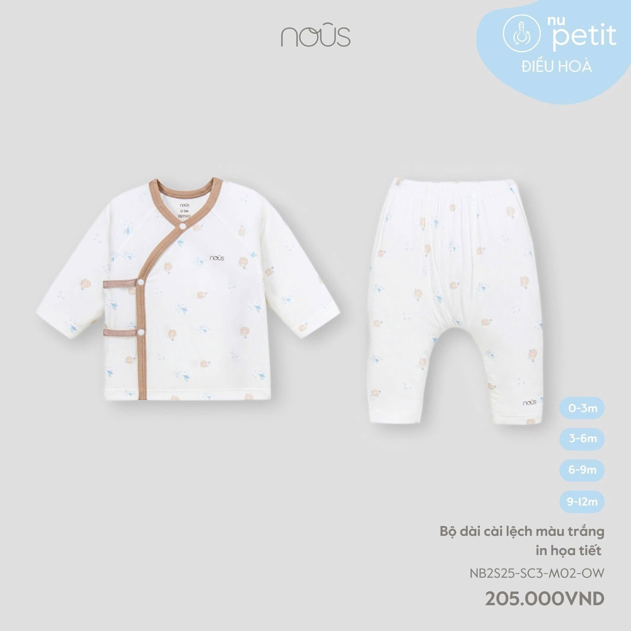  NOUS - Bộ dài cài lệch màu trắng in họa tiết 