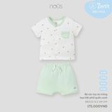  NOUS - Bộ cộc tay áo trắng hoạ tiết phối quần xanh 